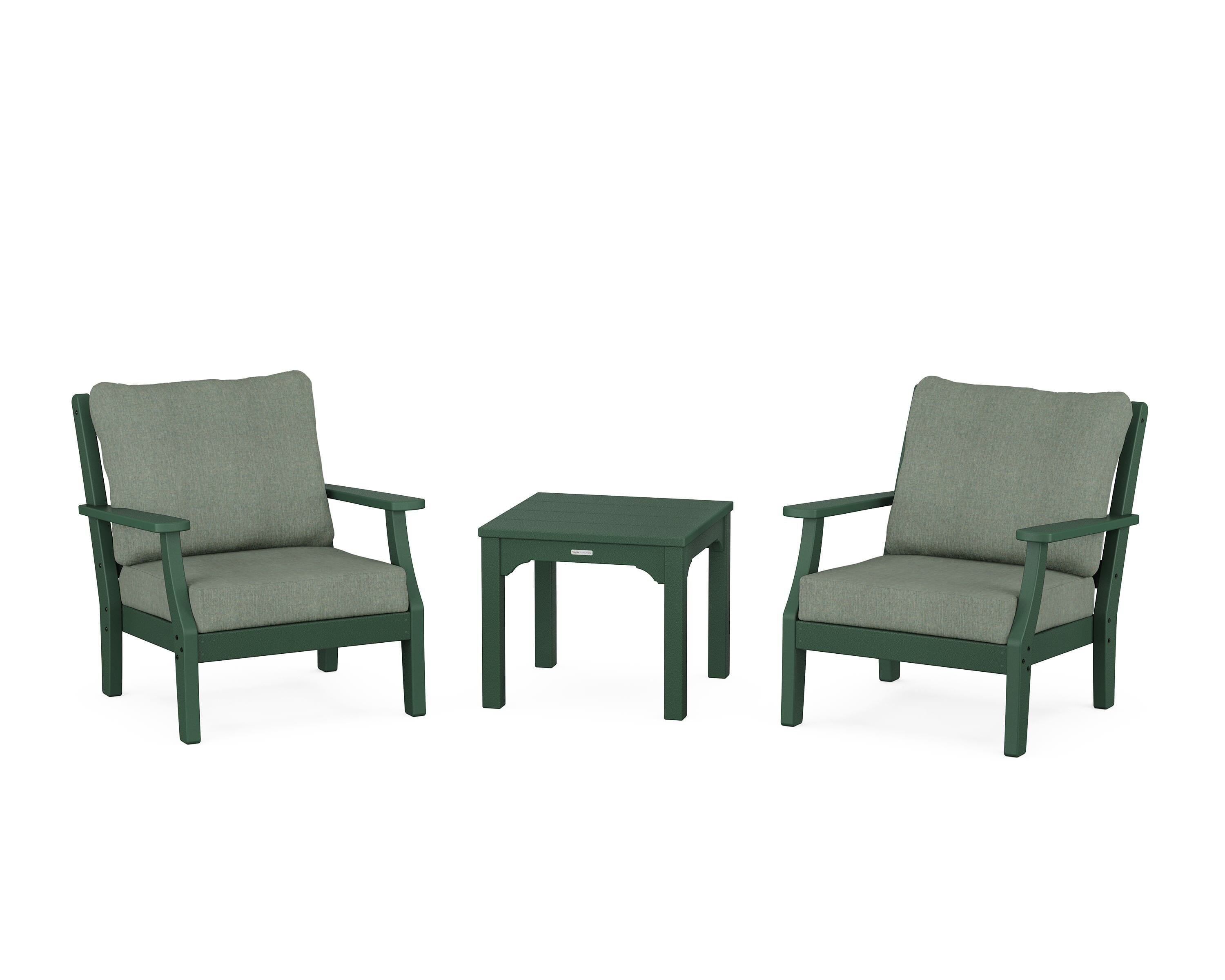 Martha Stewart by POLYWOOD Chinoiserie 3-Piece Deep Seating Set in Green / Cast Sage