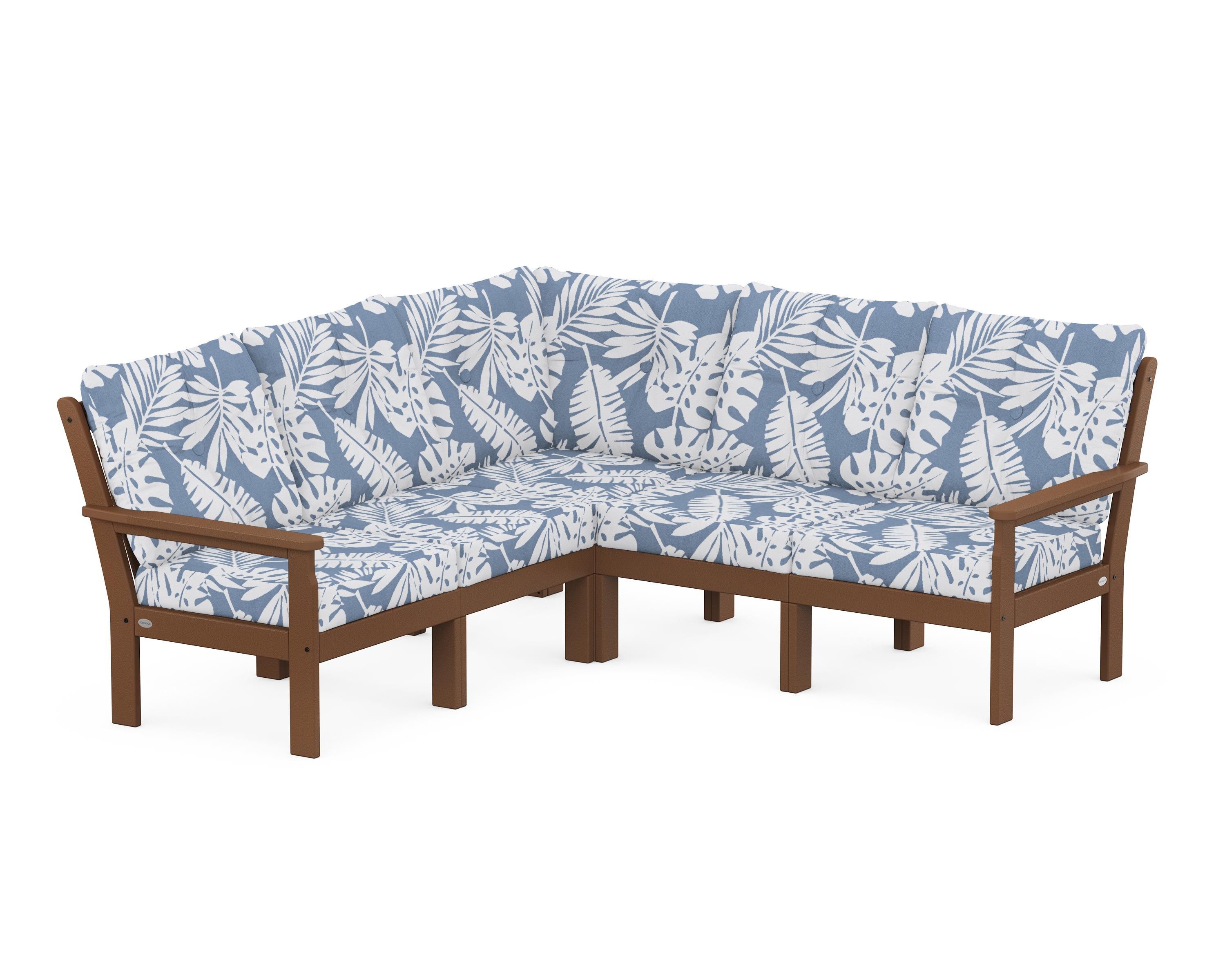 POLYWOOD Vineyard 5-Piece Sectional in Teak / Leaf Sky Blue