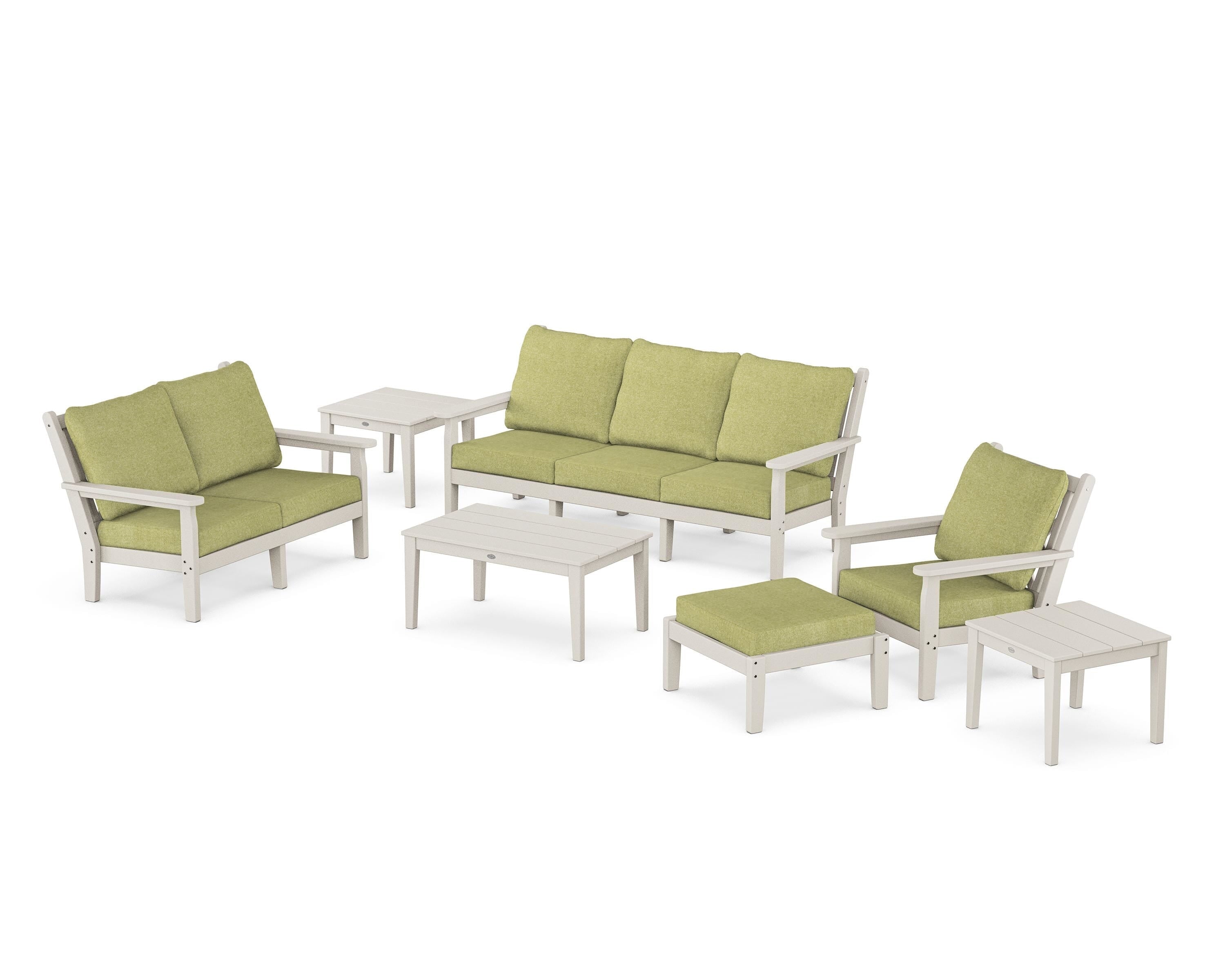 POLYWOOD Chippendale 7-Piece Deep Seating Set in Sand / Chartreuse Boucle