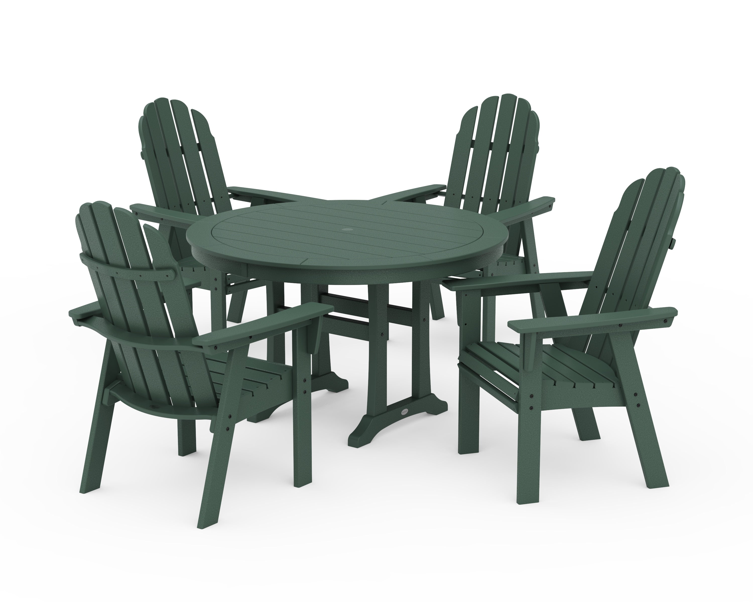 POLYWOOD Vineyard Curveback Adirondack 5-Piece Nautical Trestle Dining Set in Green