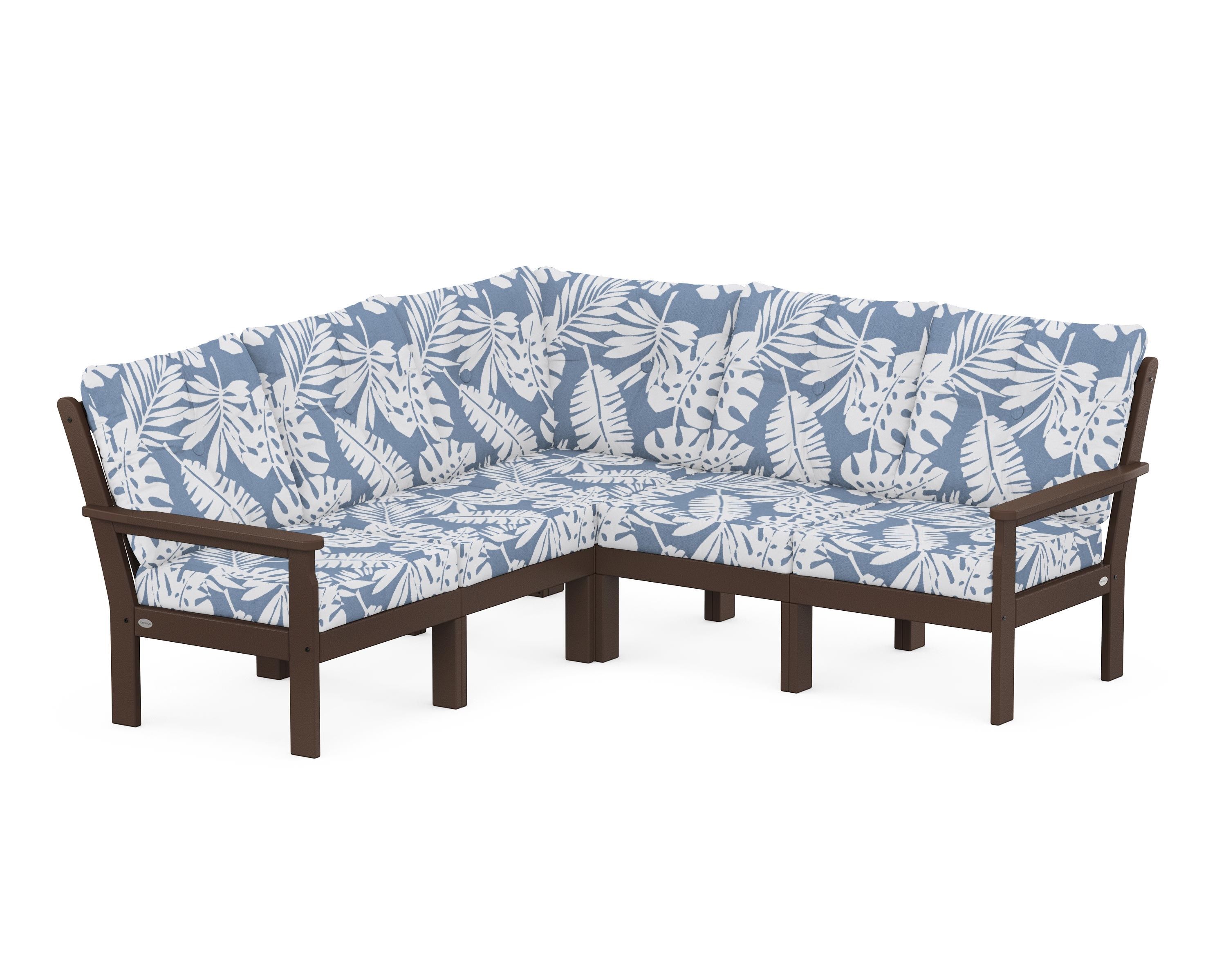 POLYWOOD Vineyard 5-Piece Sectional in Mahogany / Leaf Sky Blue