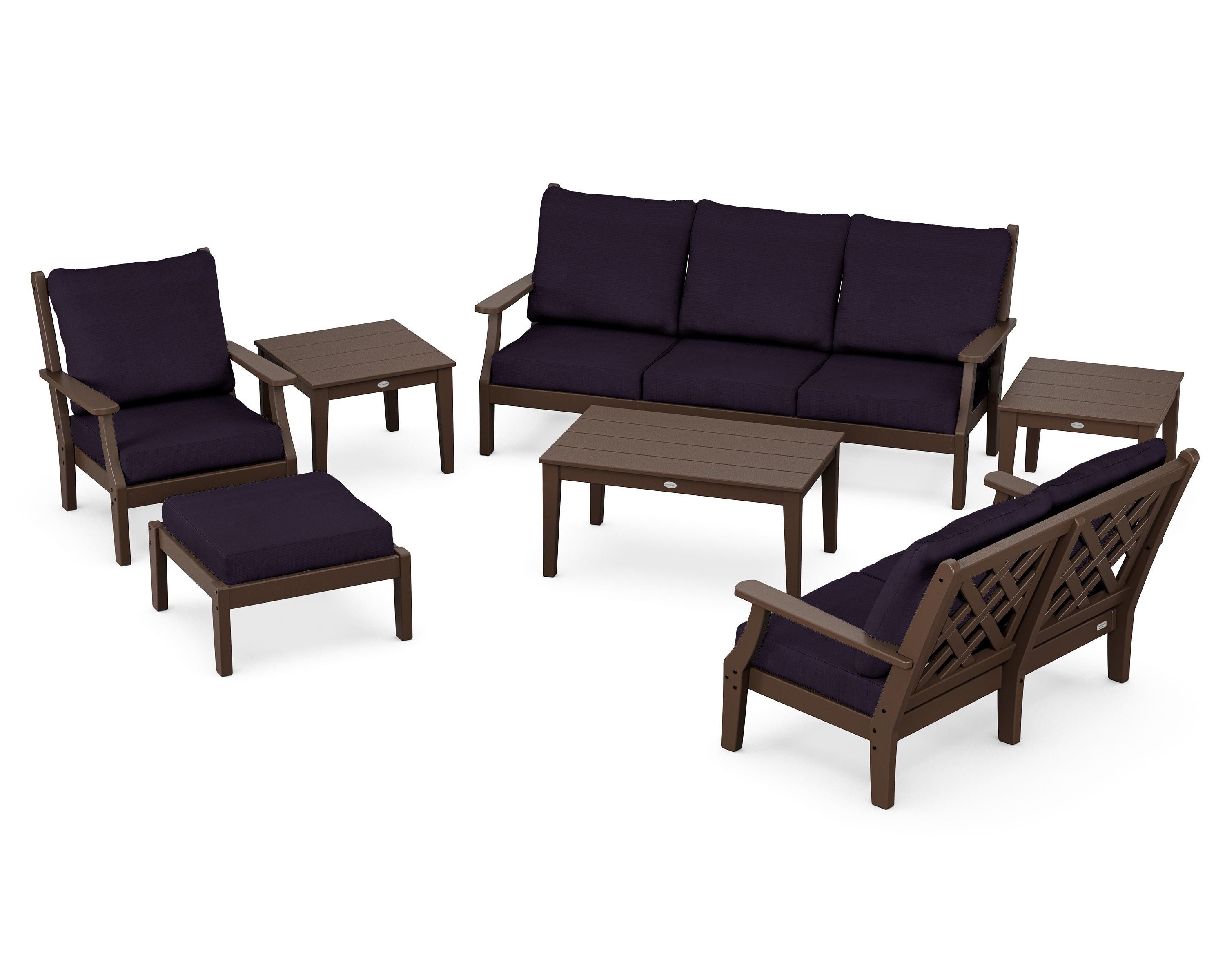 Country Living Wovendale 7-Piece Deep Seating Set in Mahogany / Navy Linen