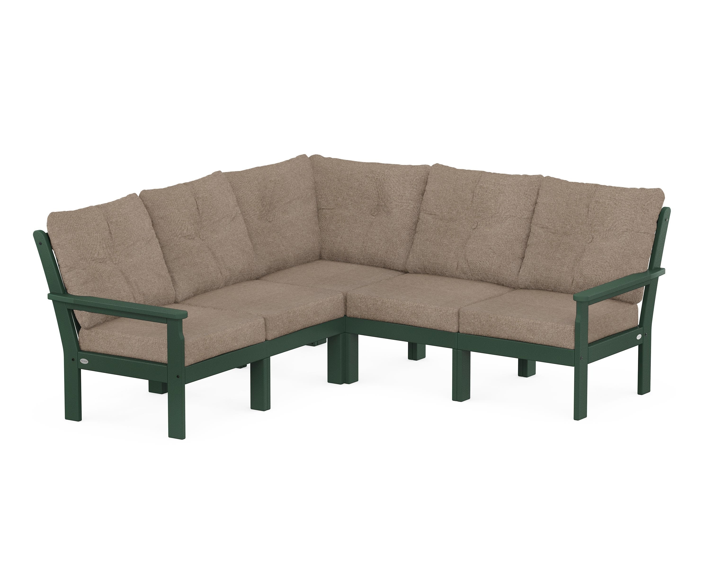 POLYWOOD Vineyard 5-Piece Sectional in Green / Spiced Burlap