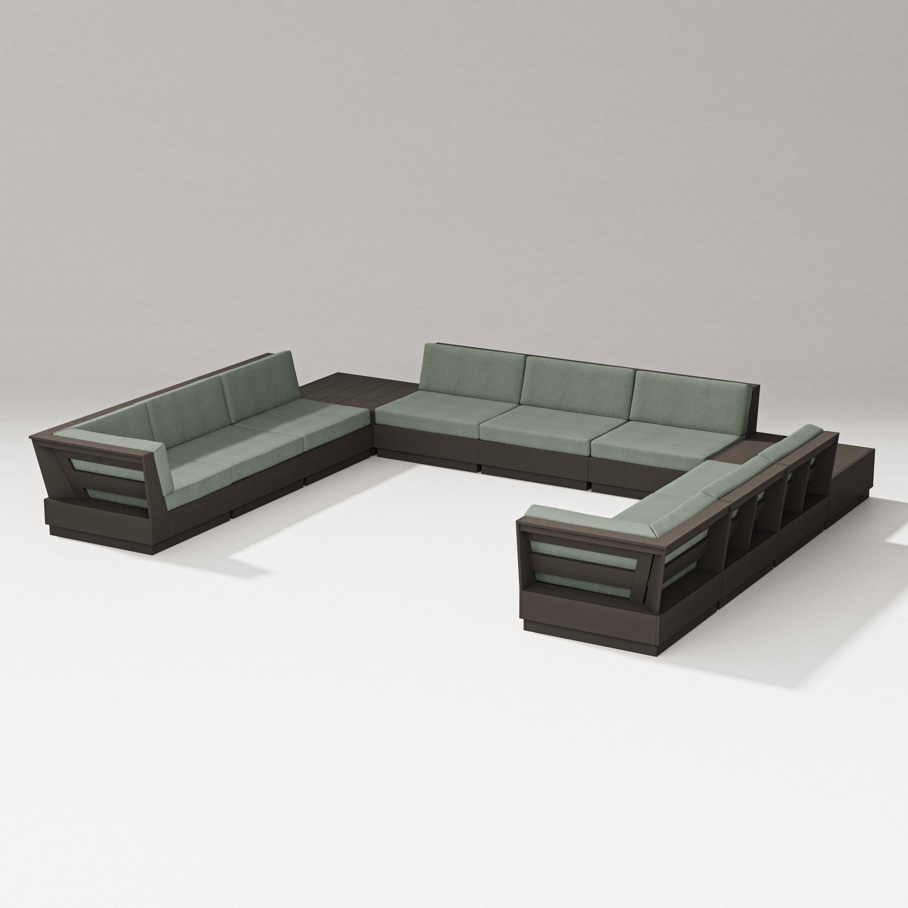 PW Designer Series Elevate 11-Piece U-Shaped Sofa Sectional in Vintage Coffee / Cast Sage