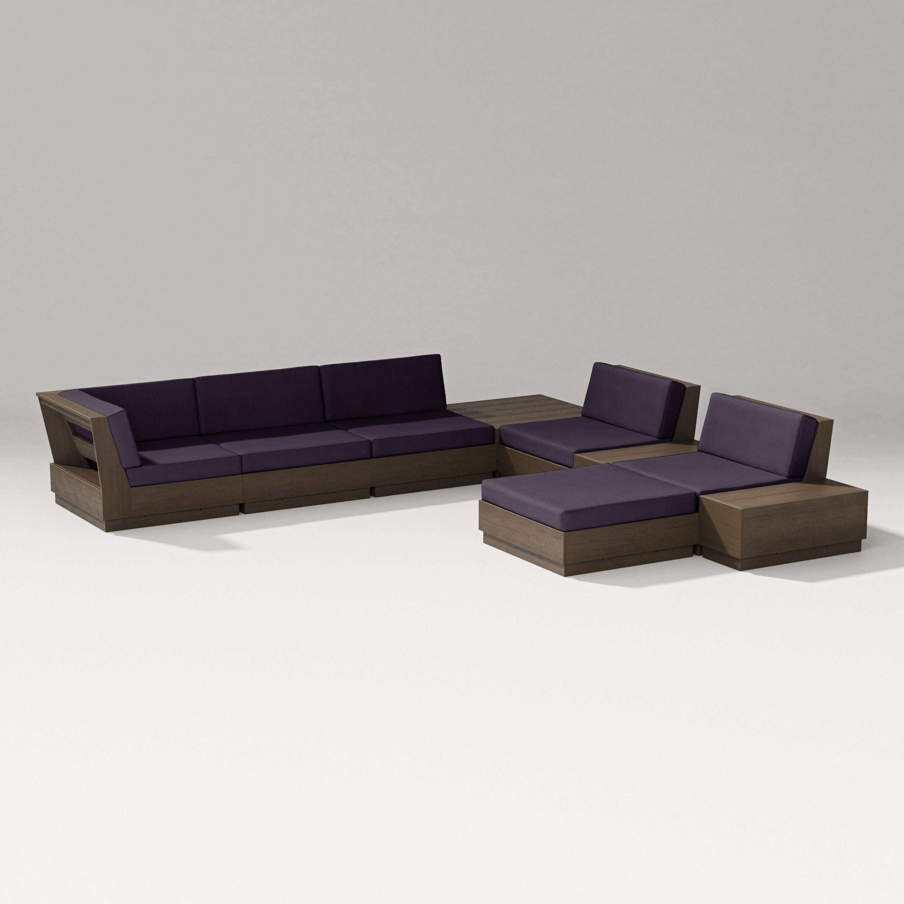 PW Designer Series Elevate 9-Piece Conversation Sectional in Kona / Navy Linen