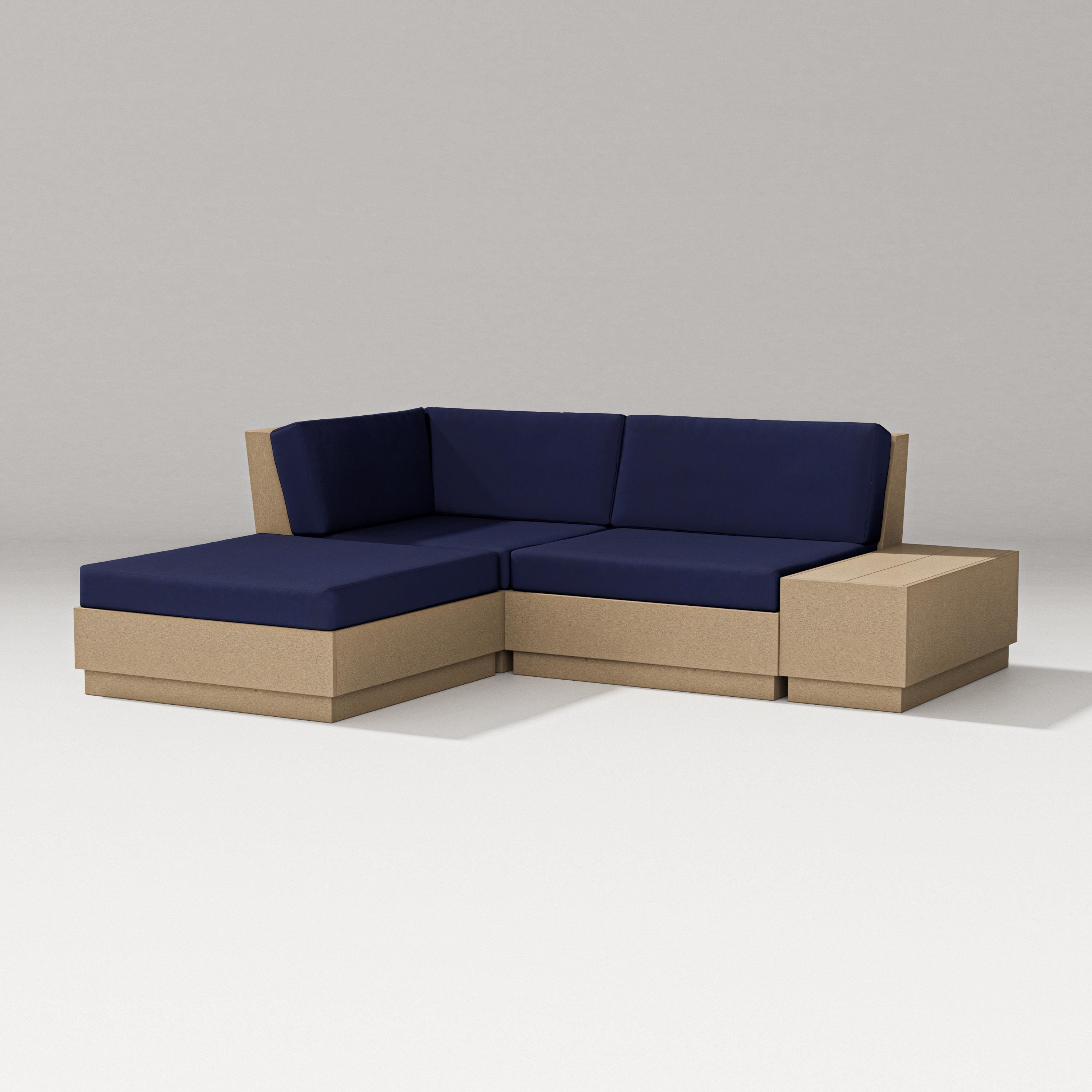 PW Designer Series Elevate Loveseat Sectional with Chaise in Vintage Sahara / Navy