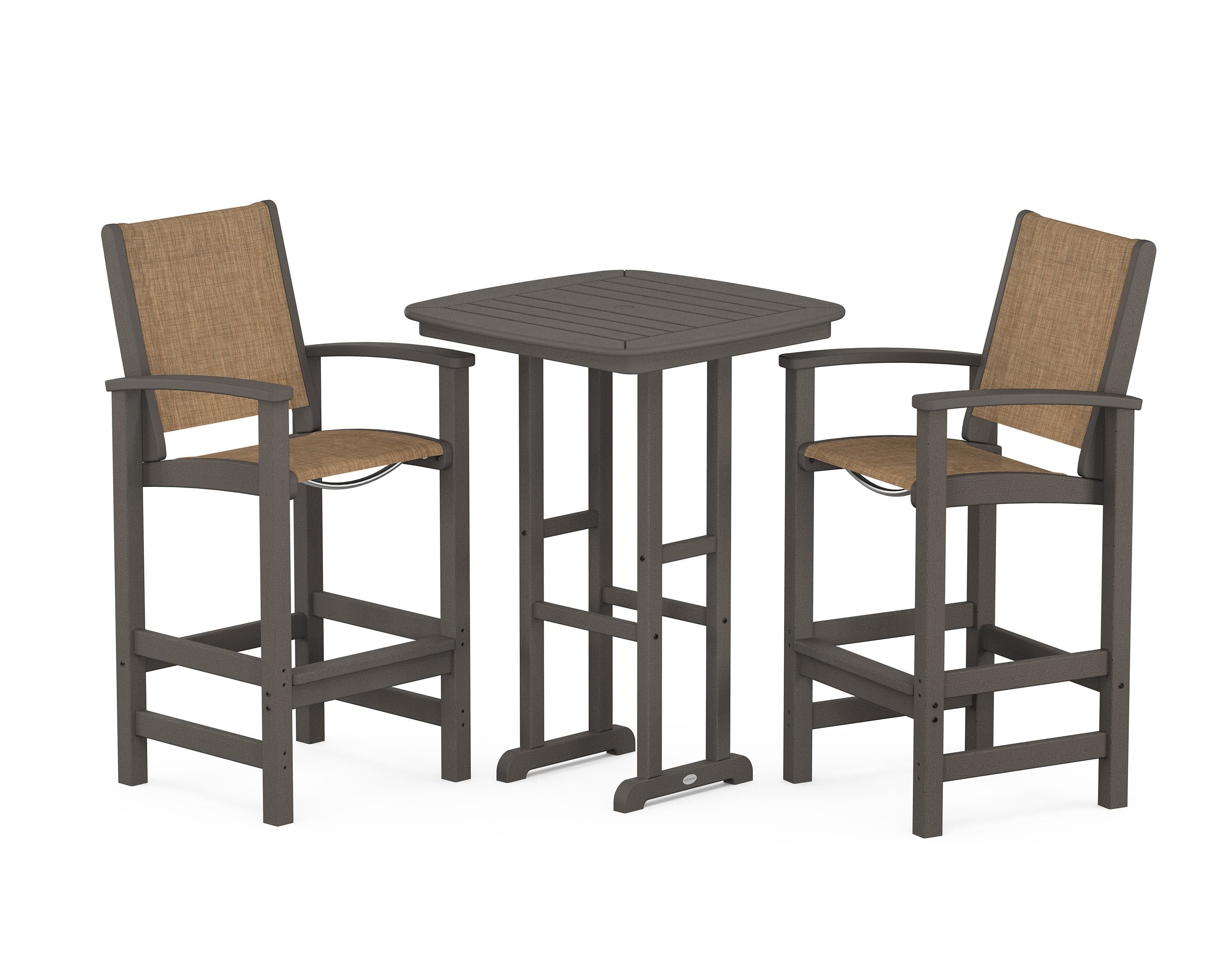 POLYWOOD Coastal 3-Piece Bar Set in Vintage Coffee / Burlap Sling