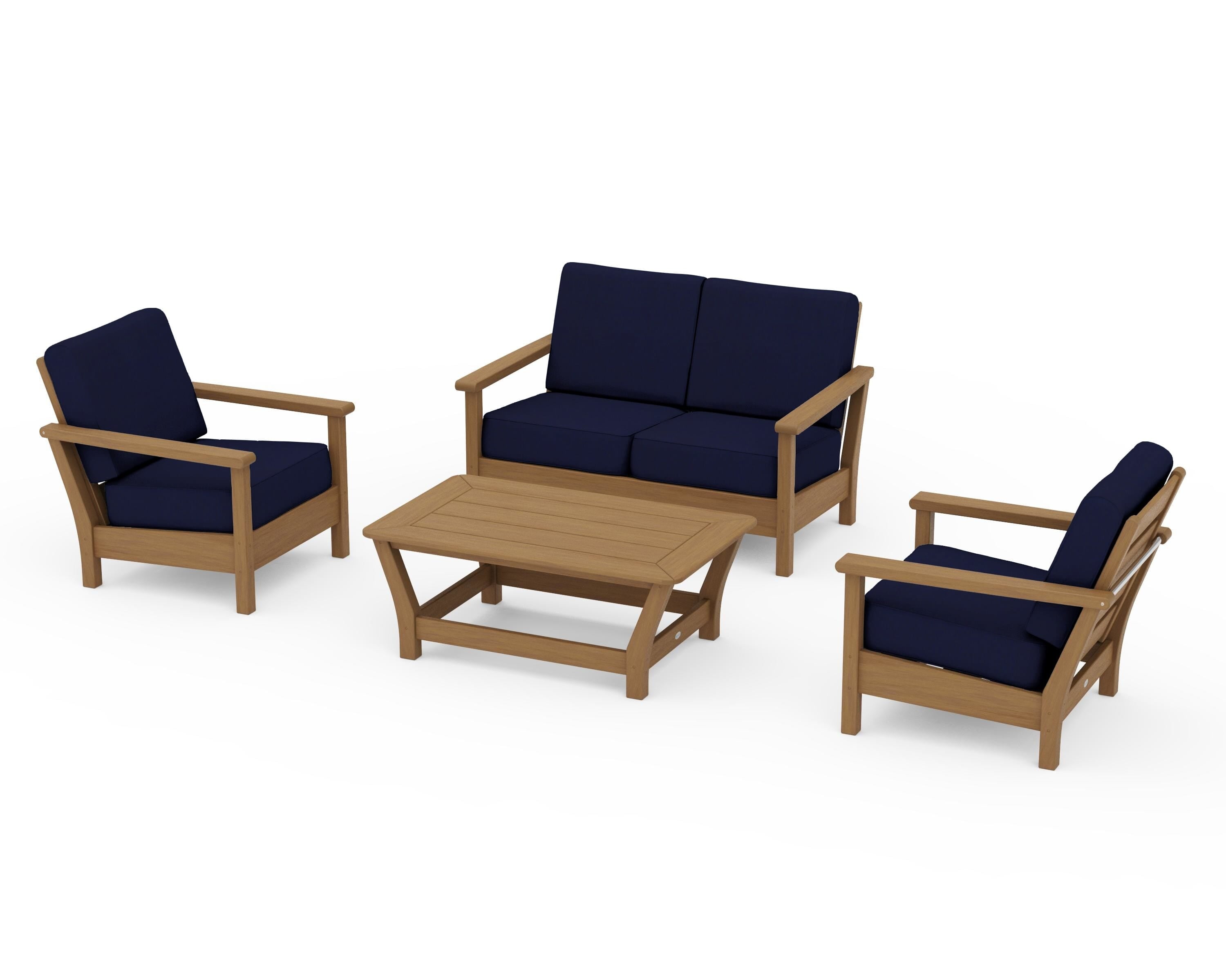 POLYWOOD Harbour 4-Piece Deep Seating Set in Natural / Navy