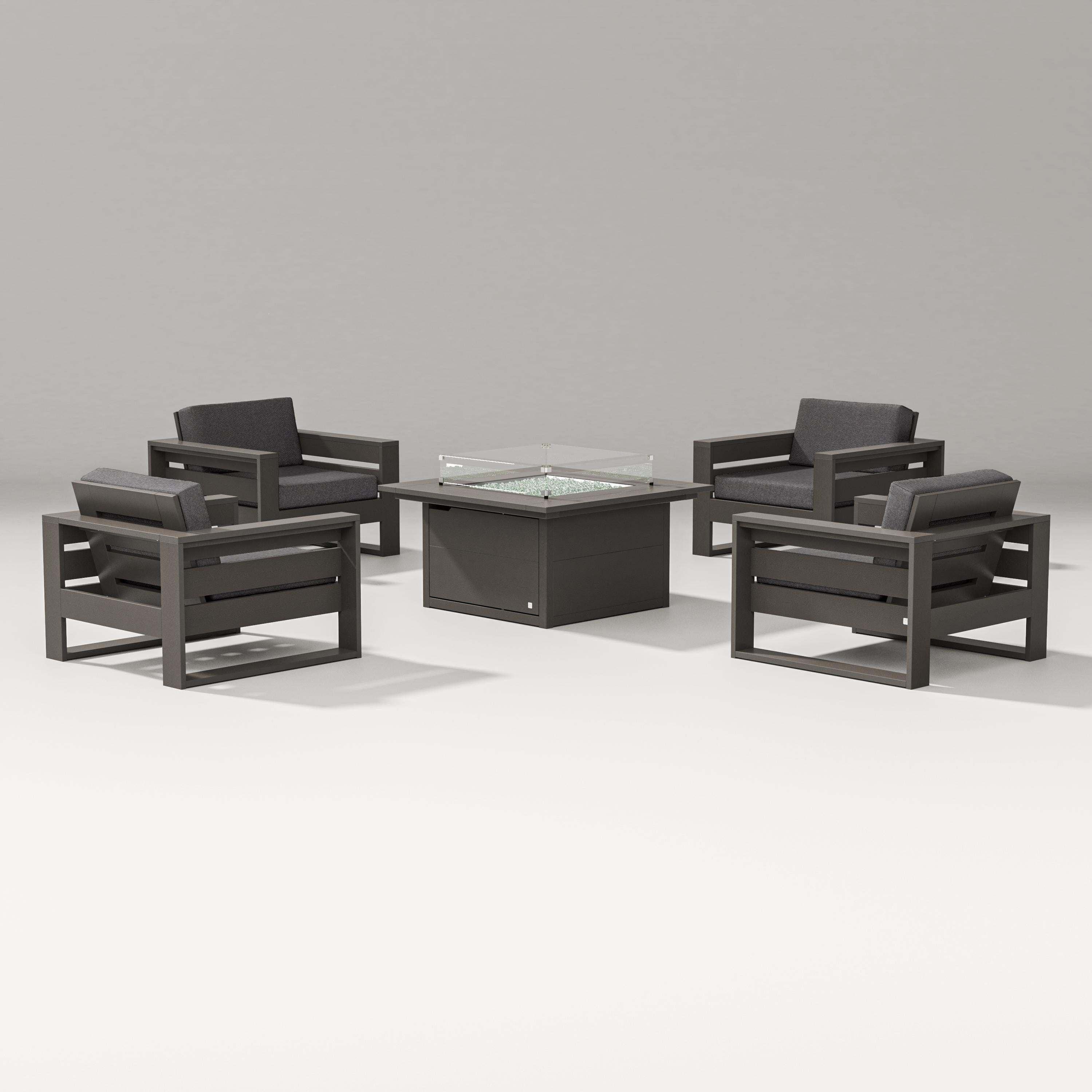 PW Designer Series Latitude 5-Piece Lounge Fire Table Set in Vintage Coffee / Ash Charcoal