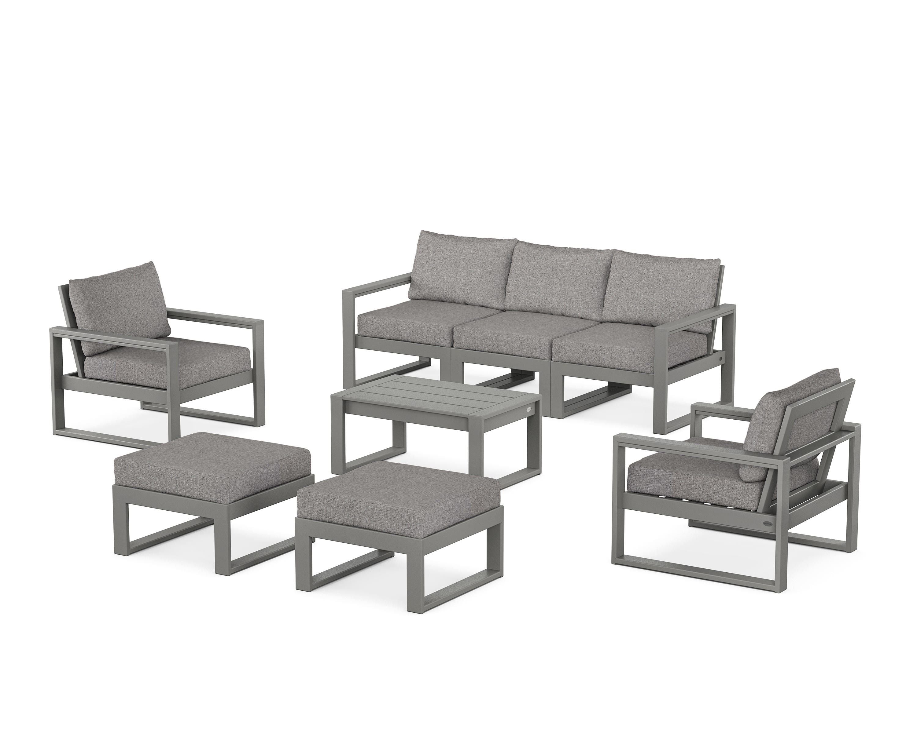 POLYWOOD EDGE Sectional 8-Piece Lounge Sofa Set in Slate Grey / Grey Mist
