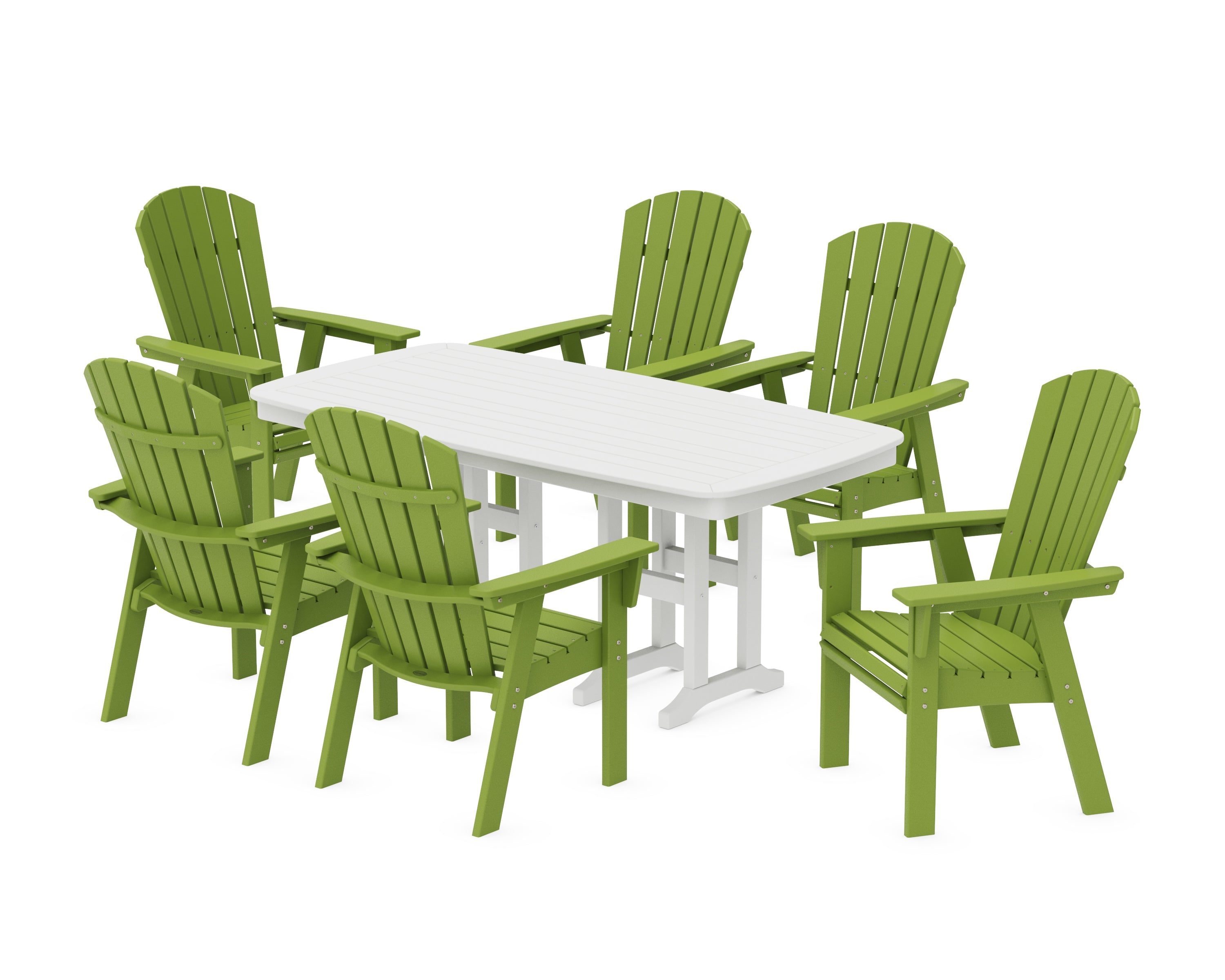 POLYWOOD Nautical Curveback Adirondack 7-Piece Dining Set in Lime / White