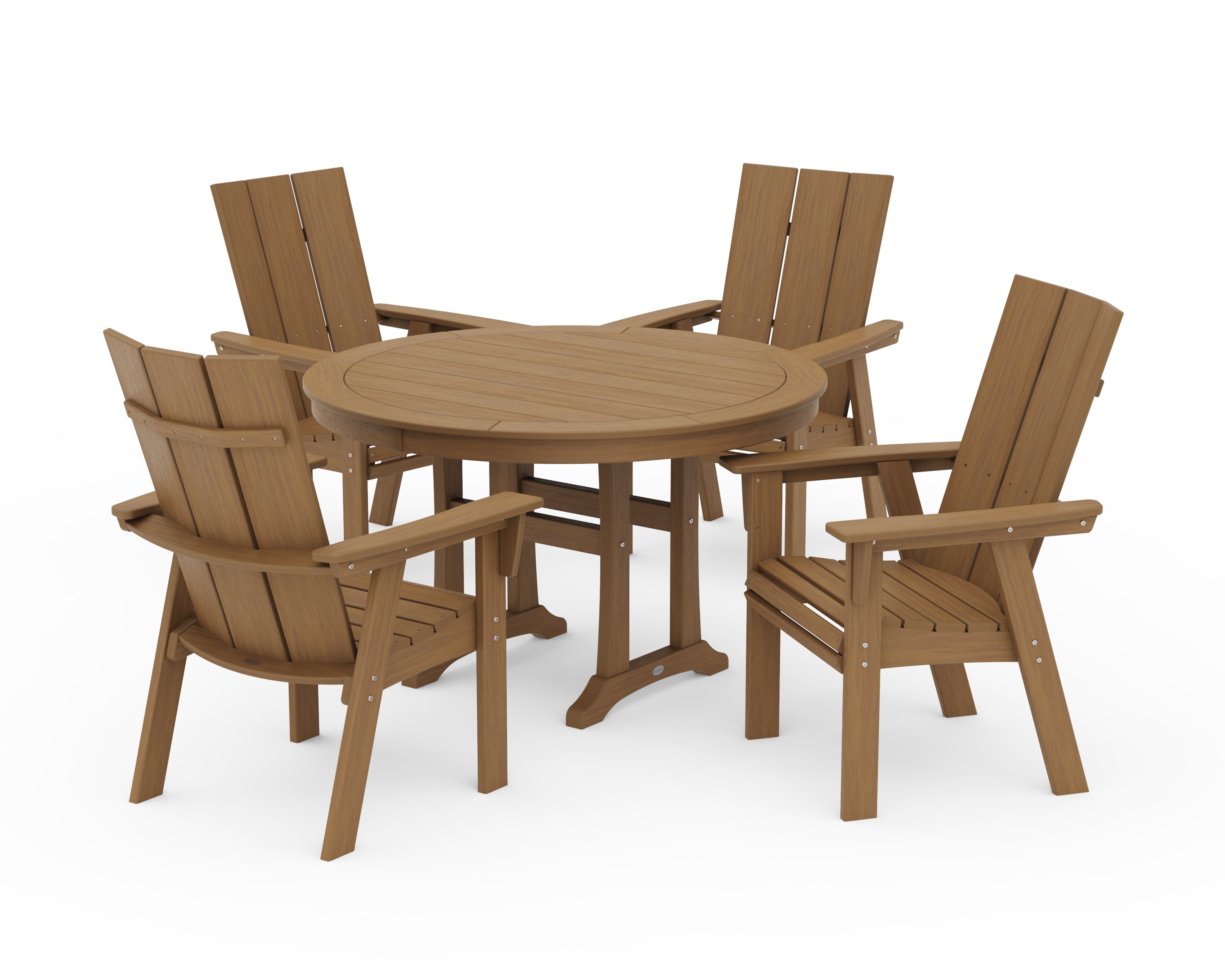 POLYWOOD Modern Curveback Adirondack 5-Piece Nautical Trestle Dining Set in Natural