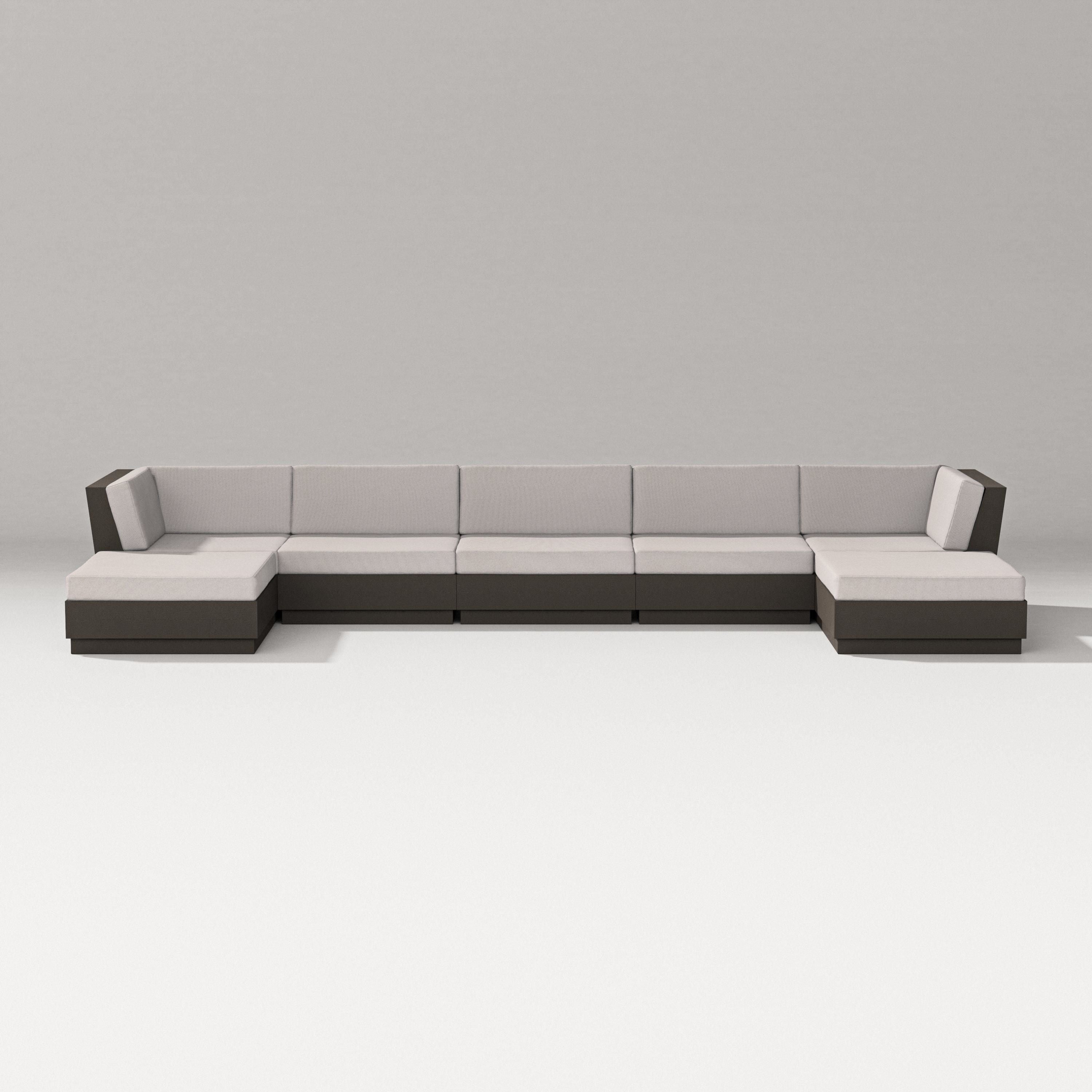 PW Designer Series Elevate 7-Piece Double Chaise Sectional in Vintage Coffee / Dune Burlap