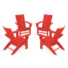 POLYWOOD® 4-Piece Modern Curveback Adirondack Conversation Set in Sunset Red