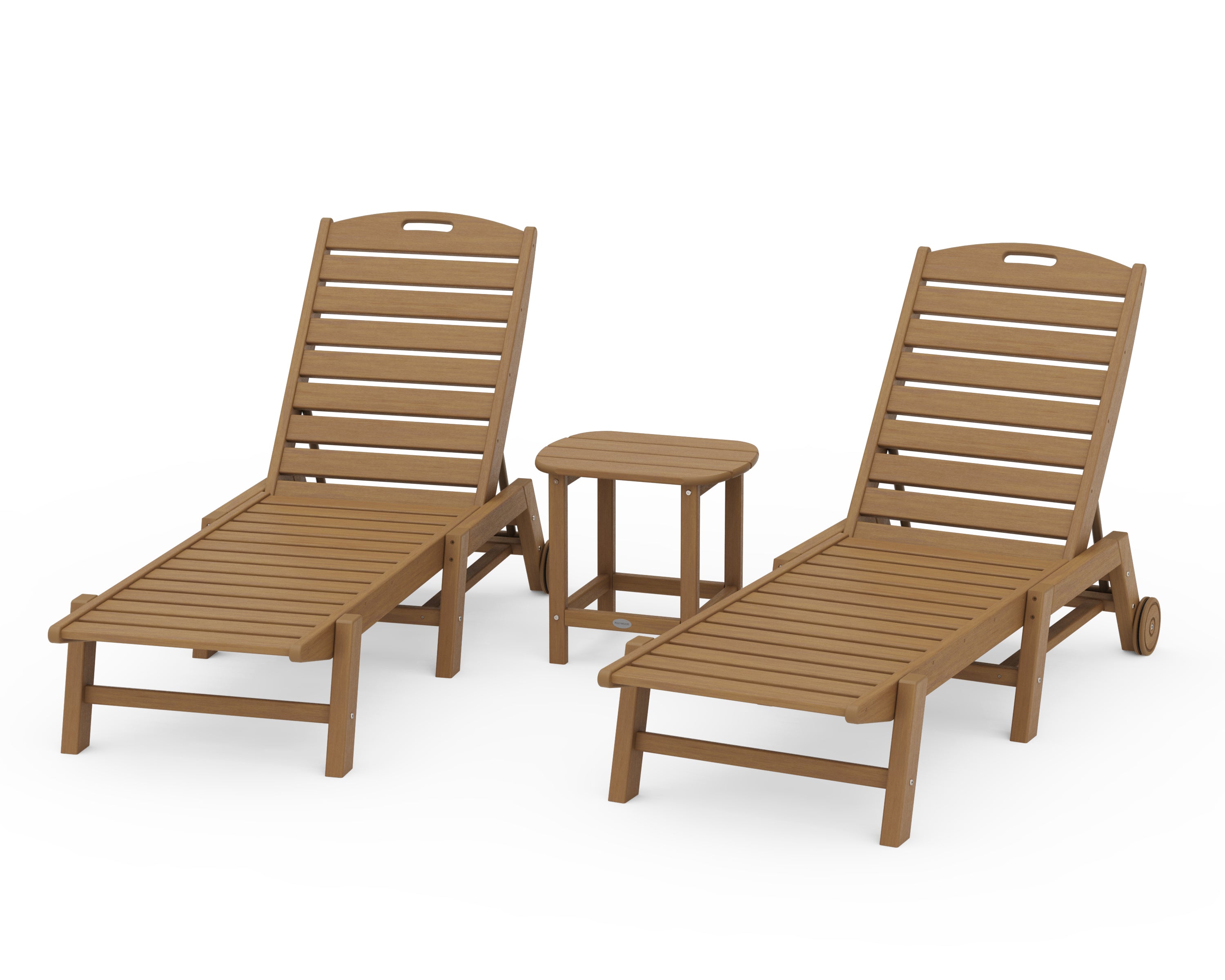 POLYWOOD Nautical 3-Piece Chaise Lounge with Wheels Set with South Beach 18" Side Table in Natural