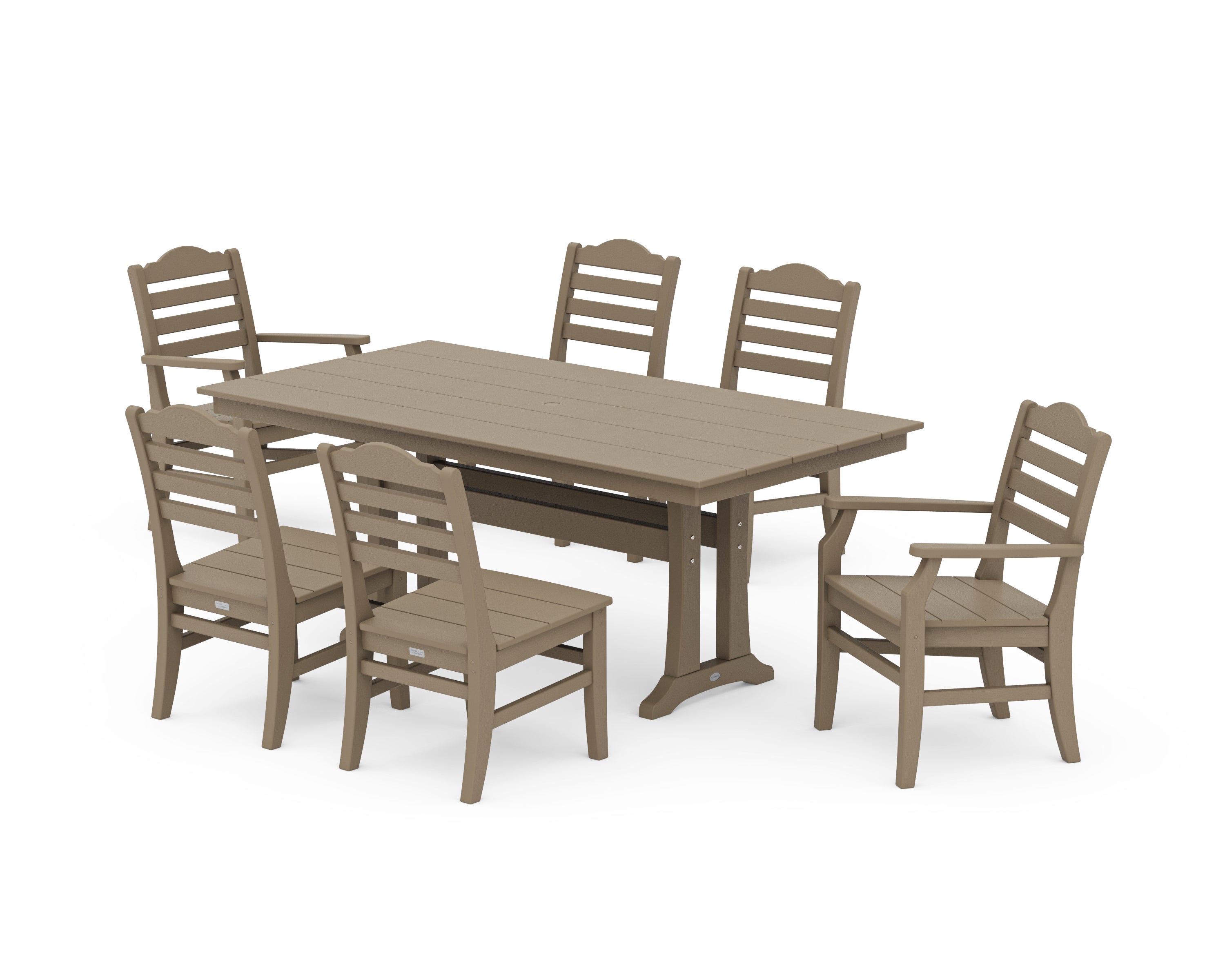 POLYWOOD Savannah 7-Piece Farmhouse Dining Set with Trestle Legs in Vintage Sahara