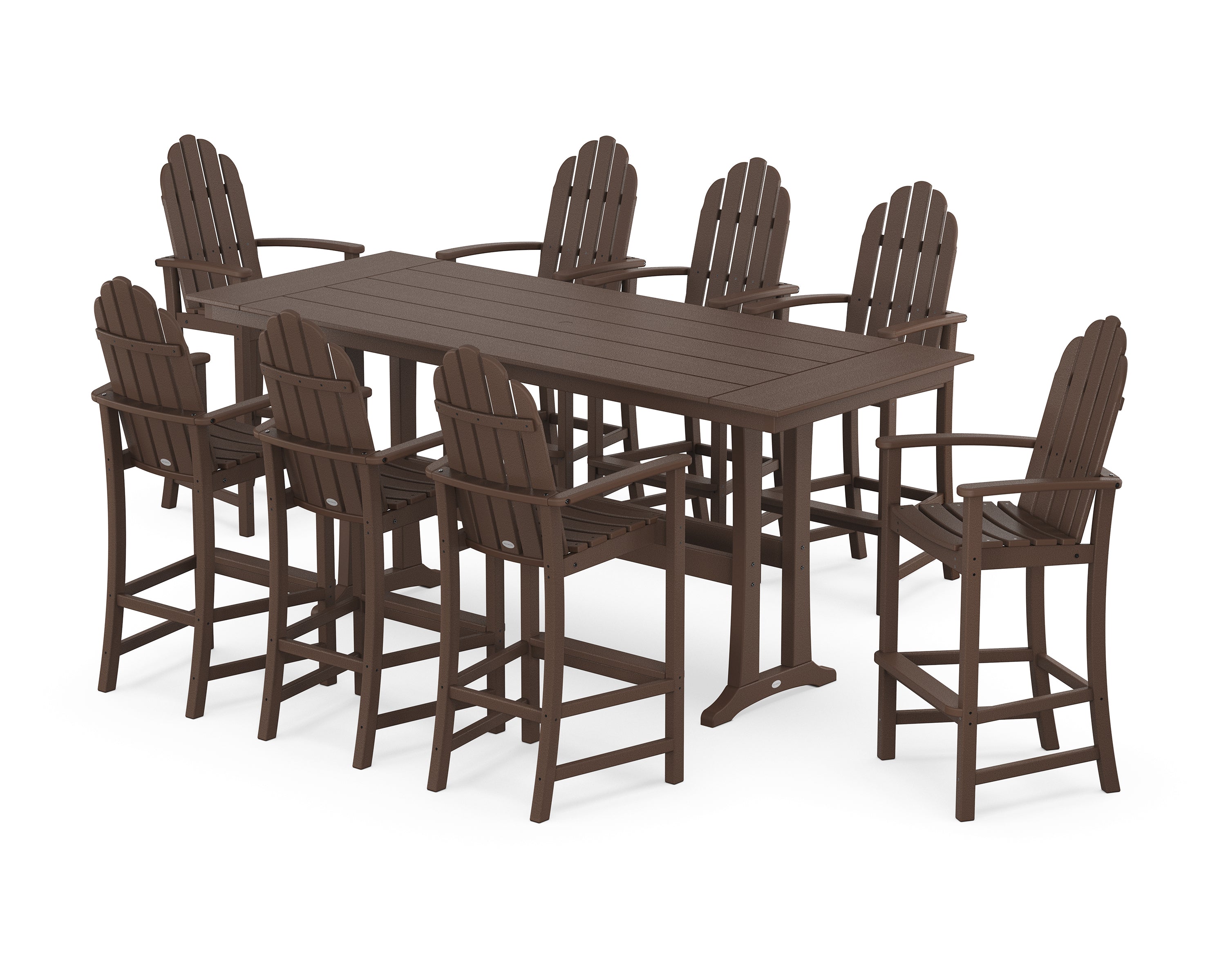 POLYWOOD® Classic Adirondack 9-Piece Farmhouse Bar Set with Trestle Legs in Mahogany