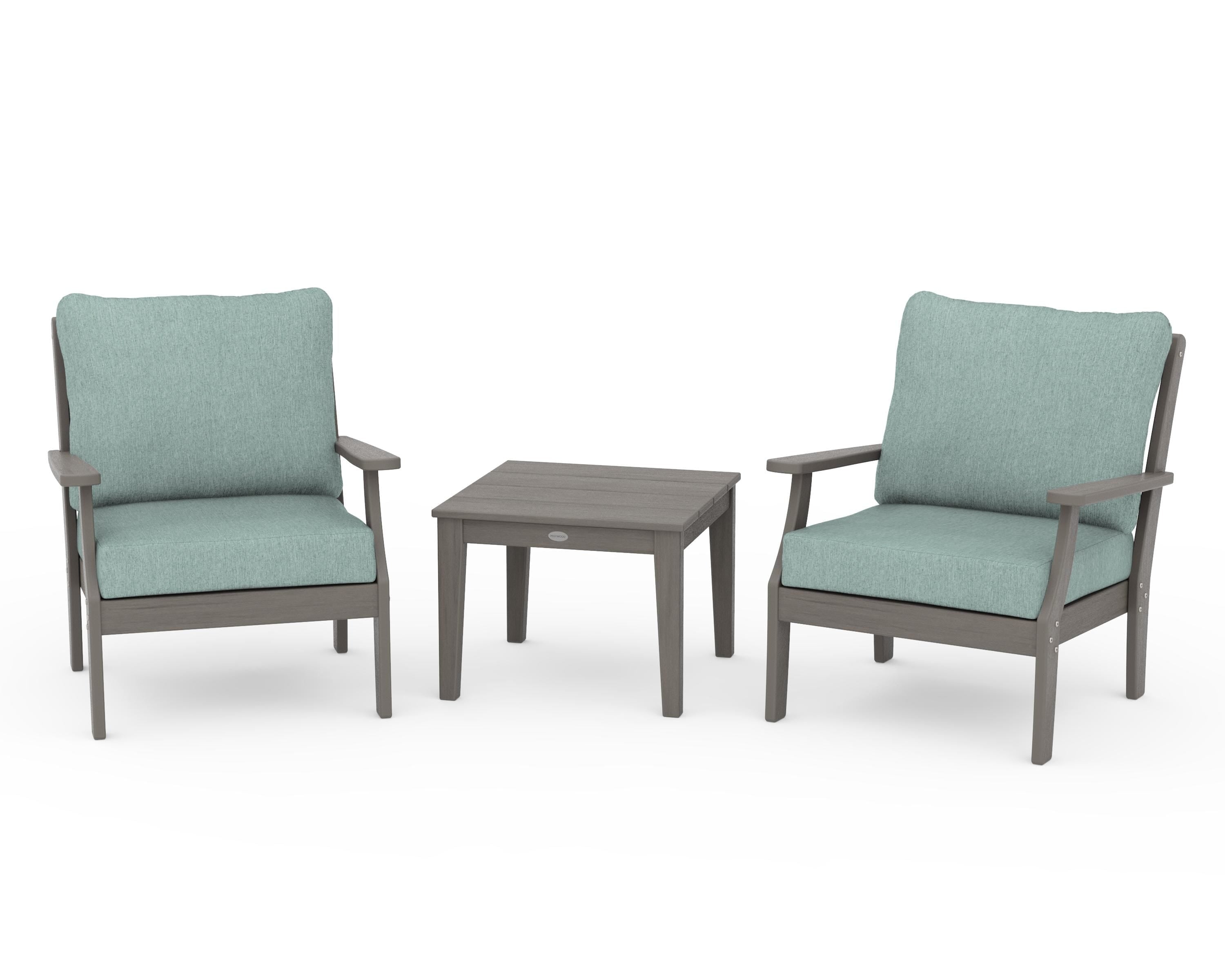 POLYWOOD Braxton 3-Piece Deep Seating Set in Driftwood / Glacier Spa