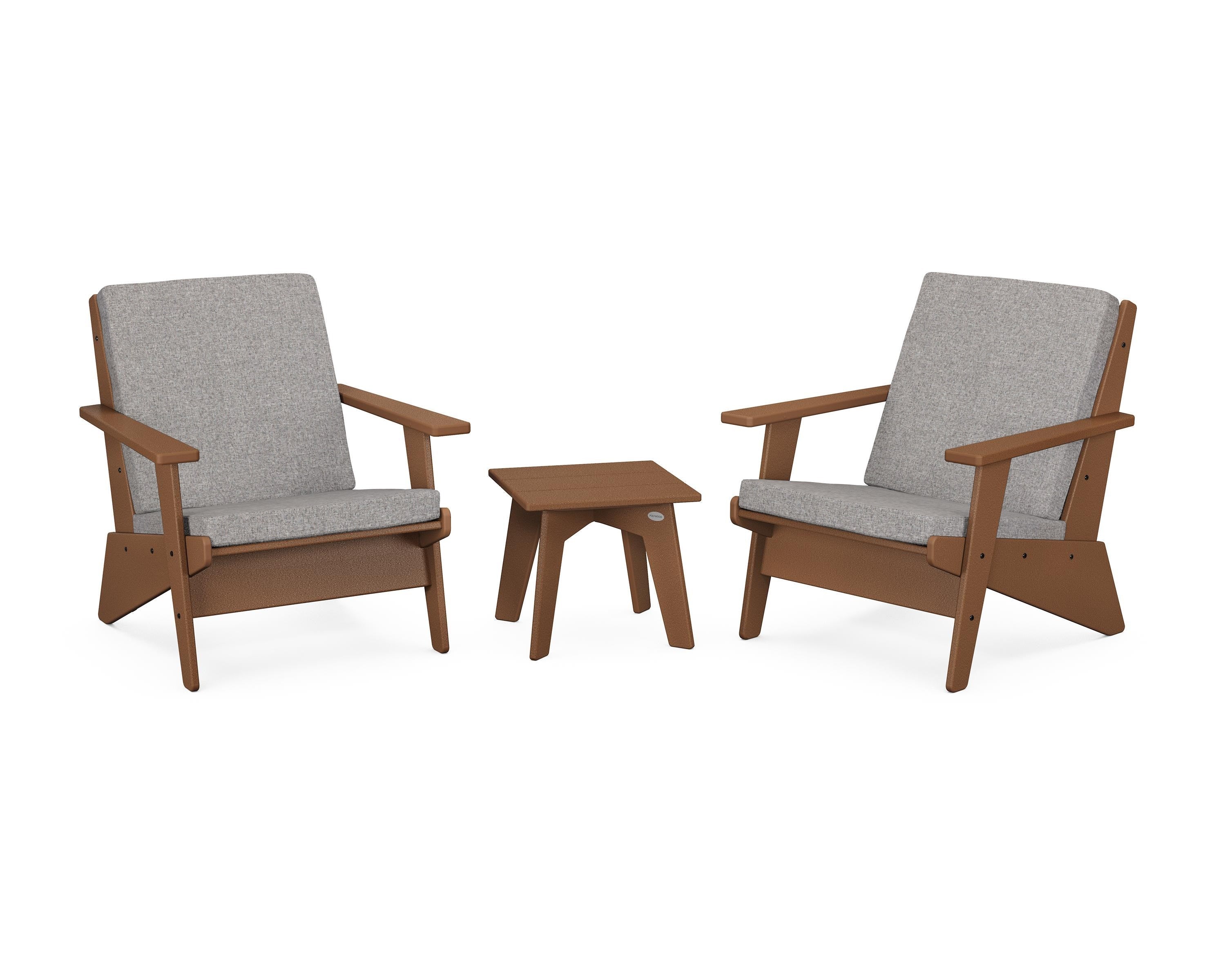 POLYWOOD Riviera Modern Lounge 3-Piece Set in Teak / Grey Mist
