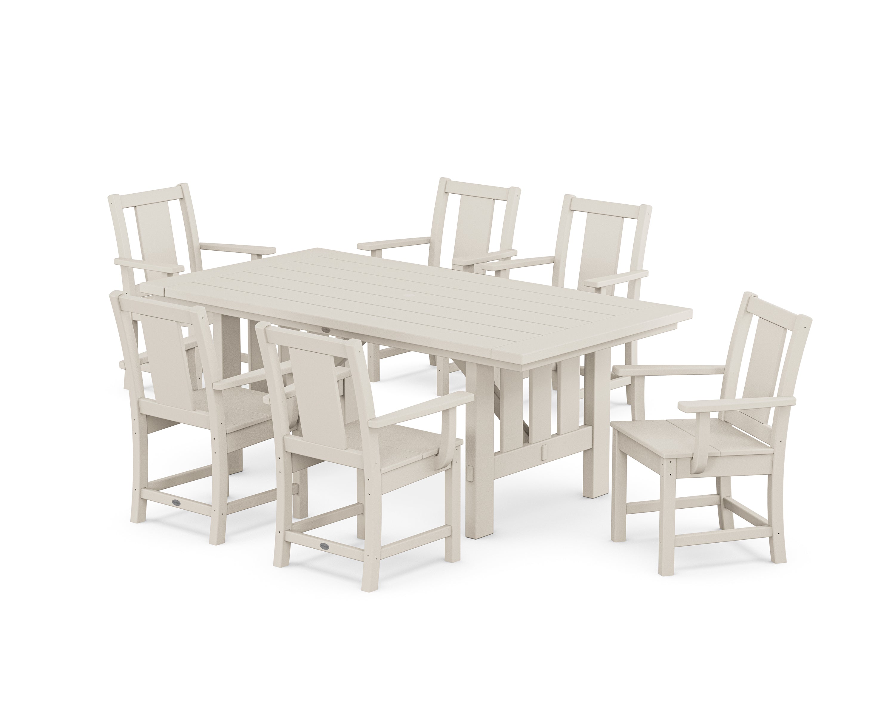 POLYWOOD® Prairie Arm Chair 7-Piece Mission Dining Set in Sand