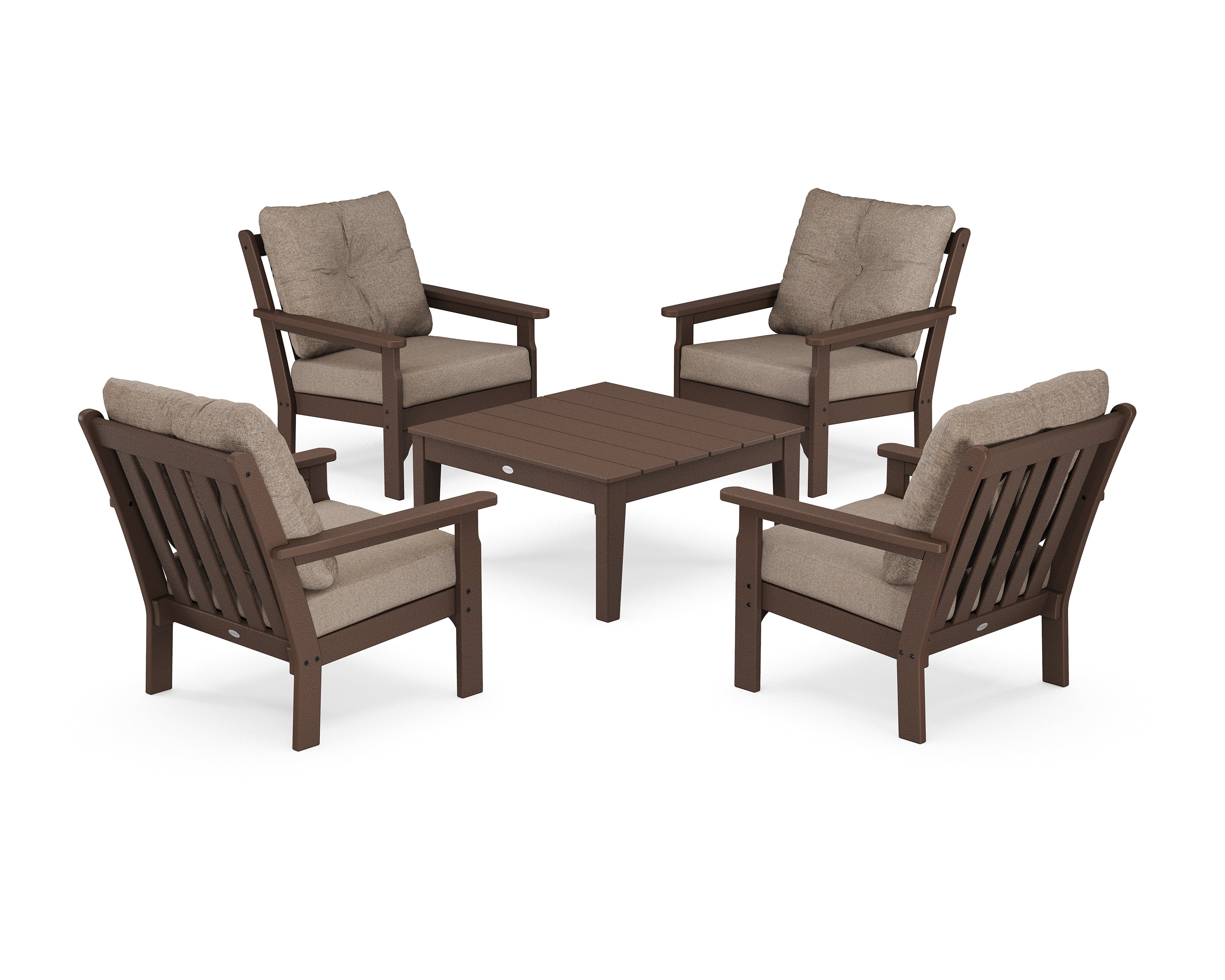 POLYWOOD Vineyard 5-Piece Deep Seating Conversation Set in Mahogany / Spiced Burlap