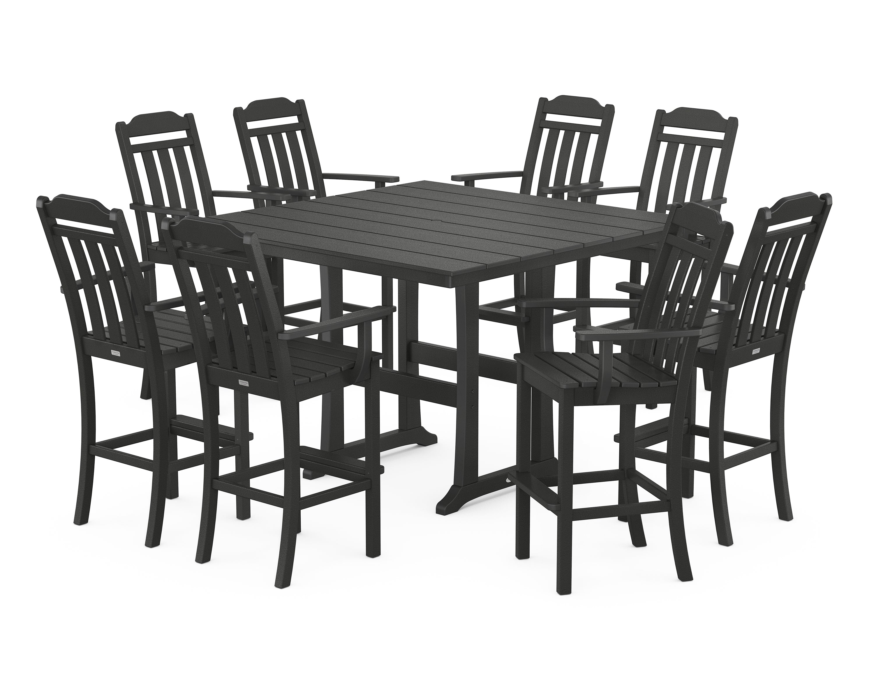 POLYWOOD Country Living 9-Piece Farmhouse Bar Set with Trestle Legs in Black