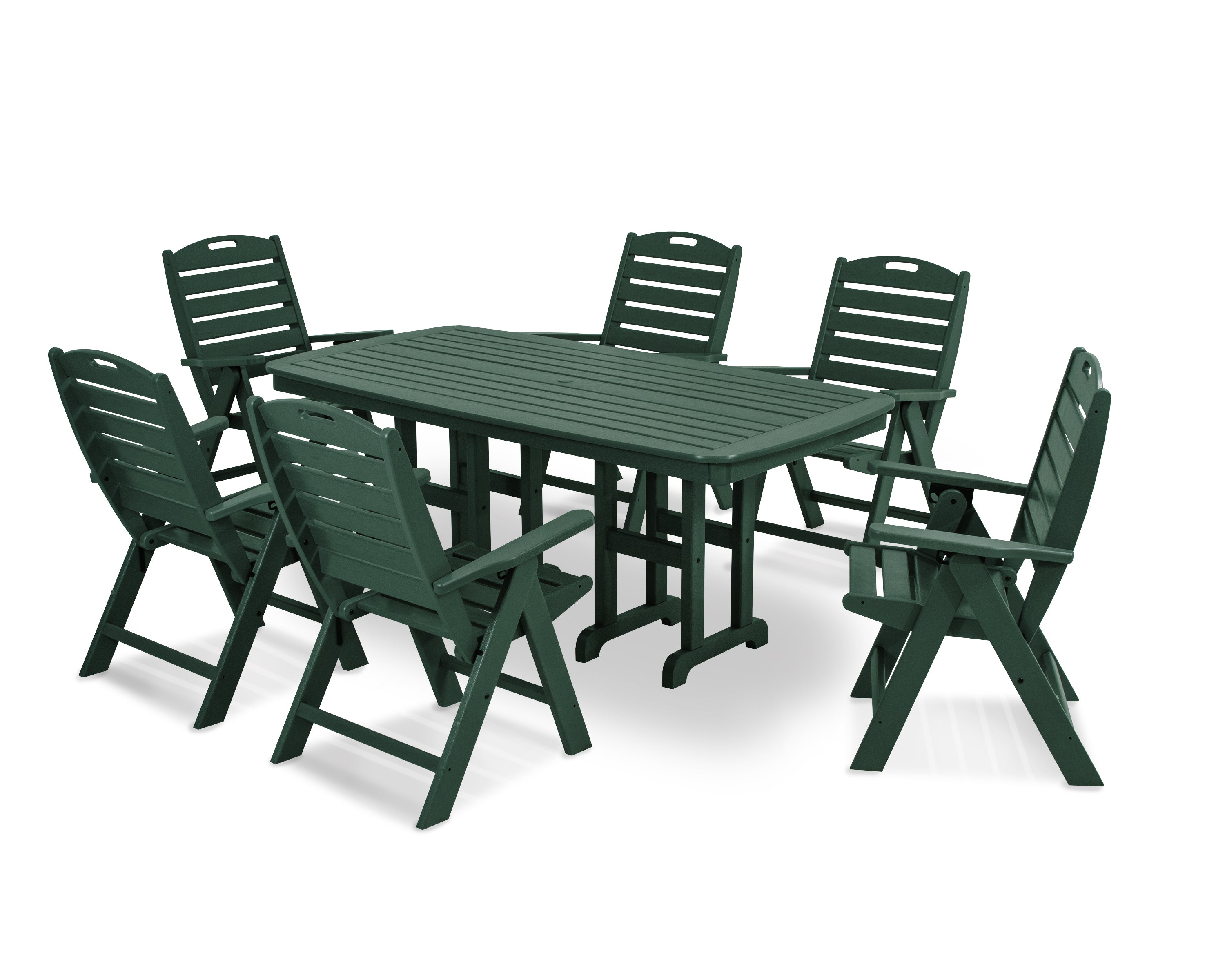 POLYWOOD® Nautical Folding Highback Chair 7-Piece Dining Set in Green
