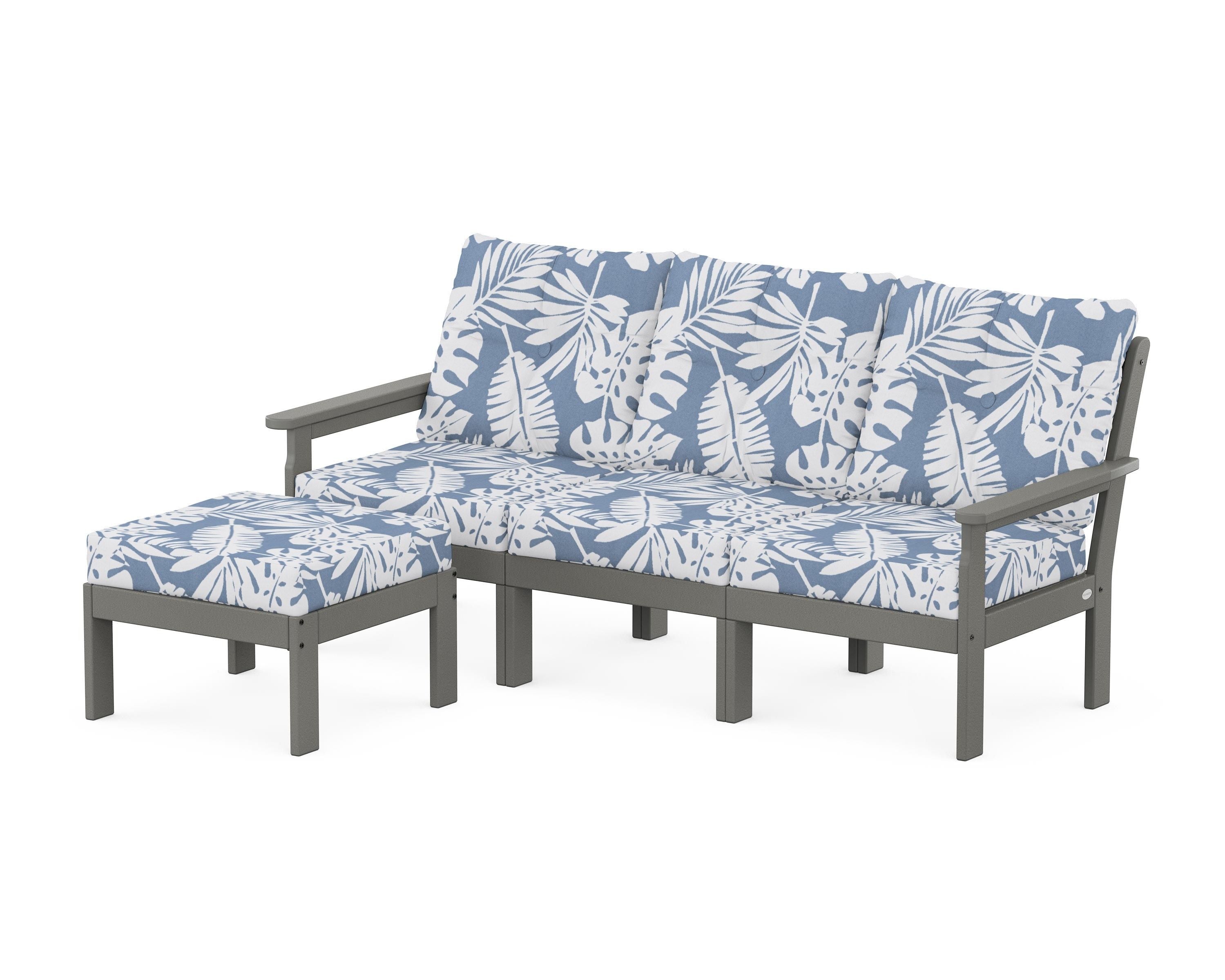POLYWOOD Vineyard 4-Piece Sectional with Ottoman in Slate Grey / Leaf Sky Blue