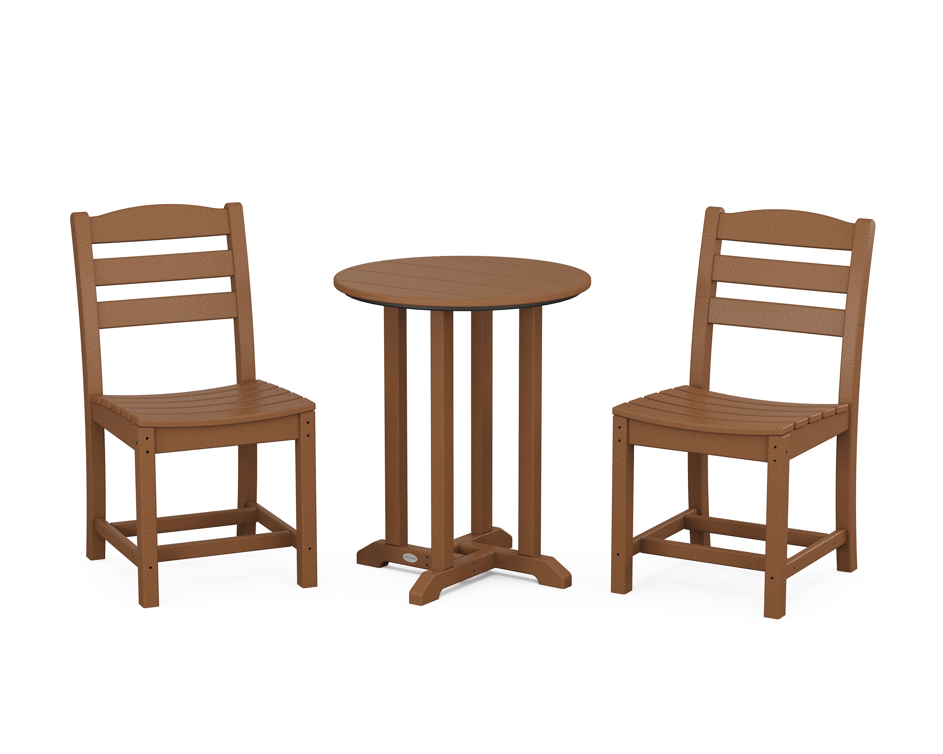 POLYWOOD La Casa Café Side Chair 3-Piece Round Bistro Dining Set in Teak