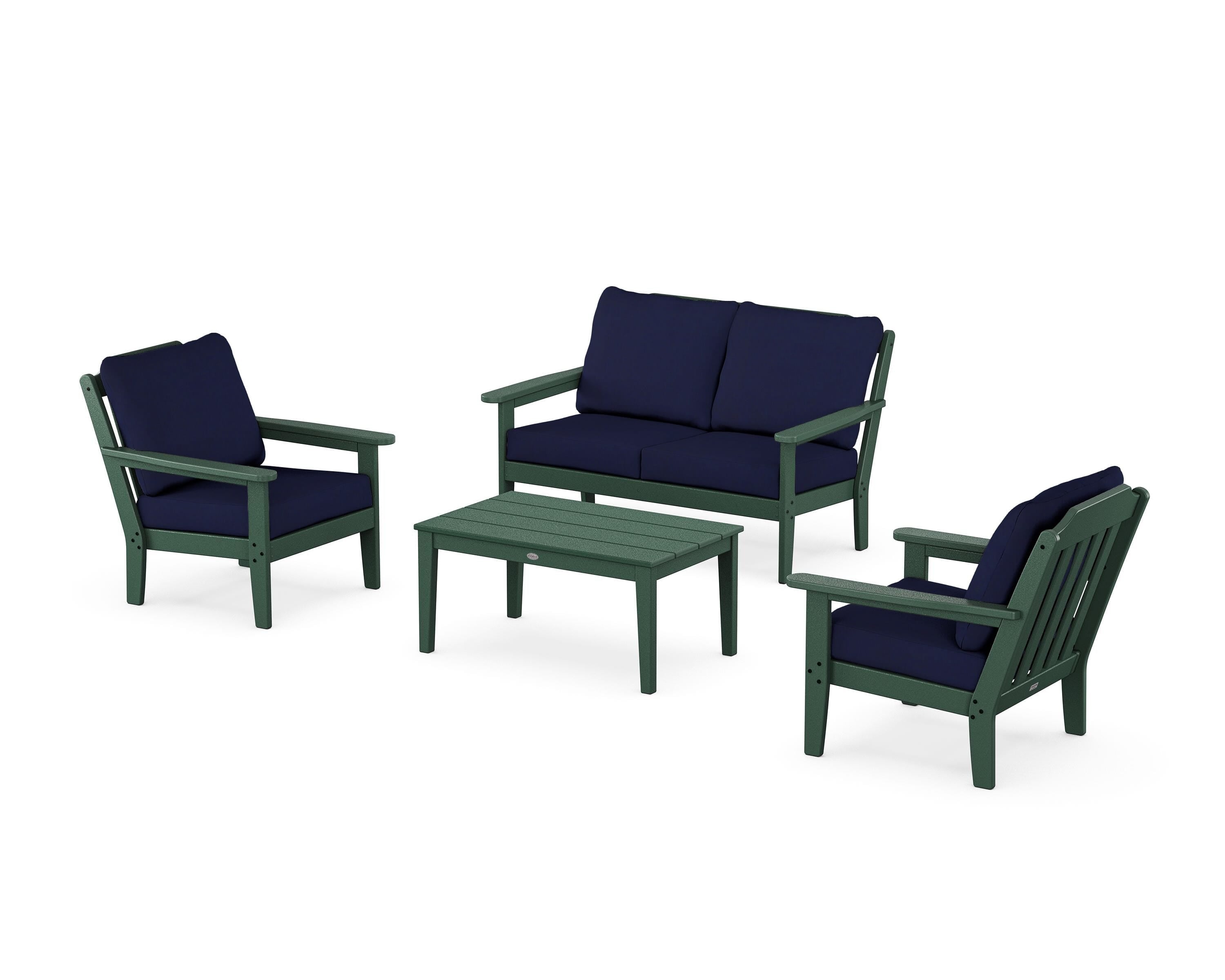 Country Living Cottage 4-Piece Deep Seating Set with Loveseat in Green / Navy