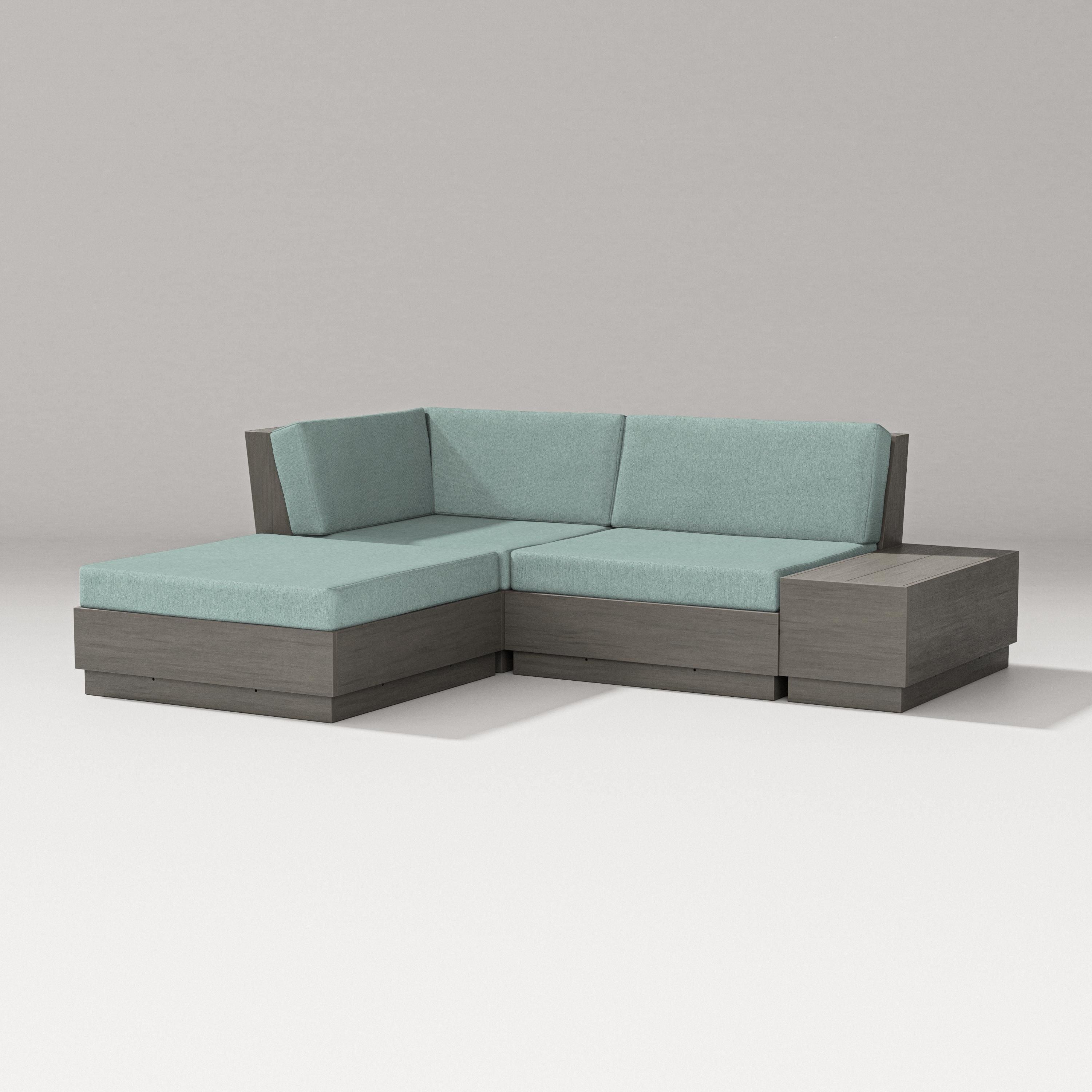 PW Designer Series Elevate Loveseat Sectional with Chaise in Driftwood / Glacier Spa