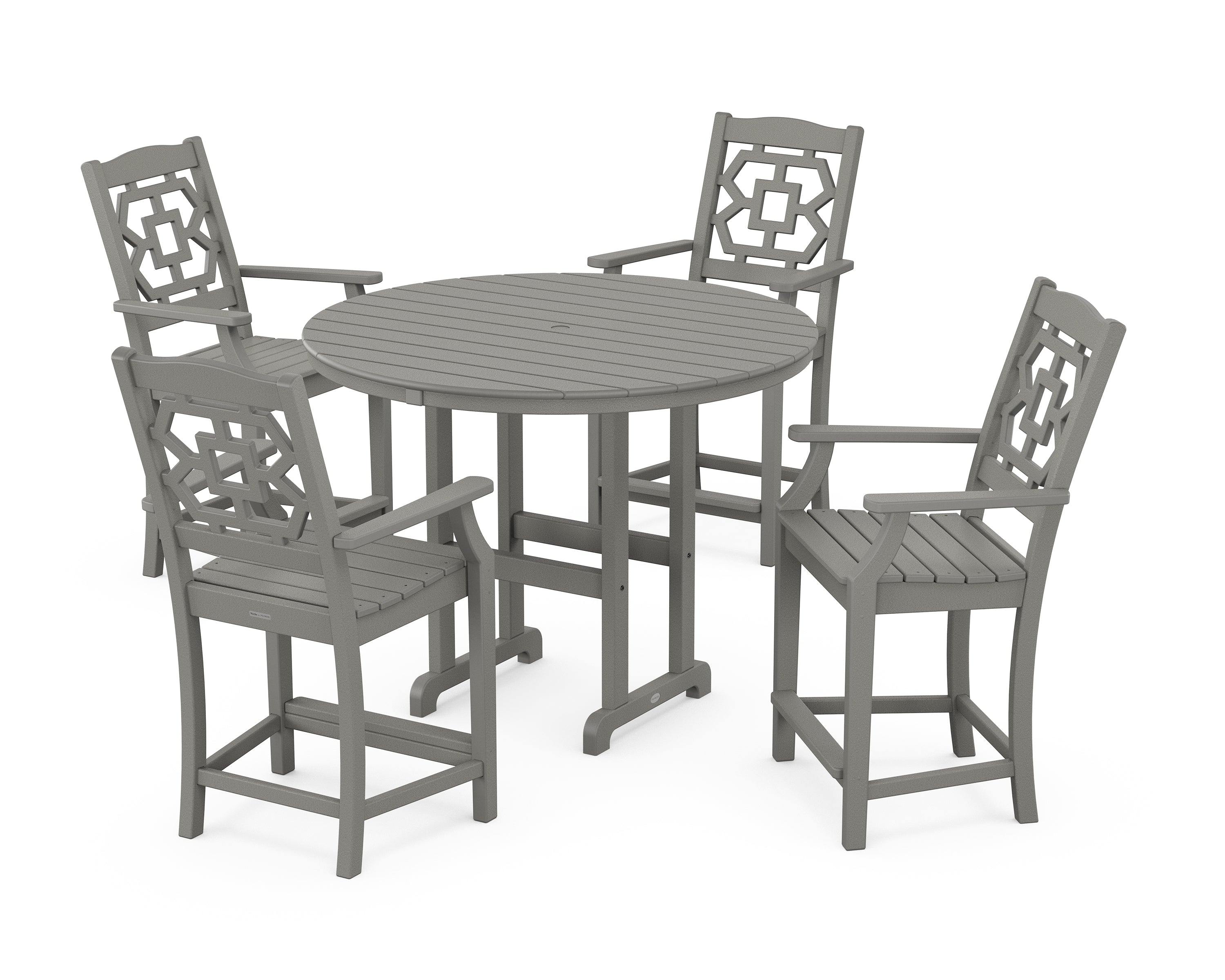 Martha Stewart by POLYWOOD® Chinoiserie 5-Piece Round Farmhouse Counter Set in Slate Grey