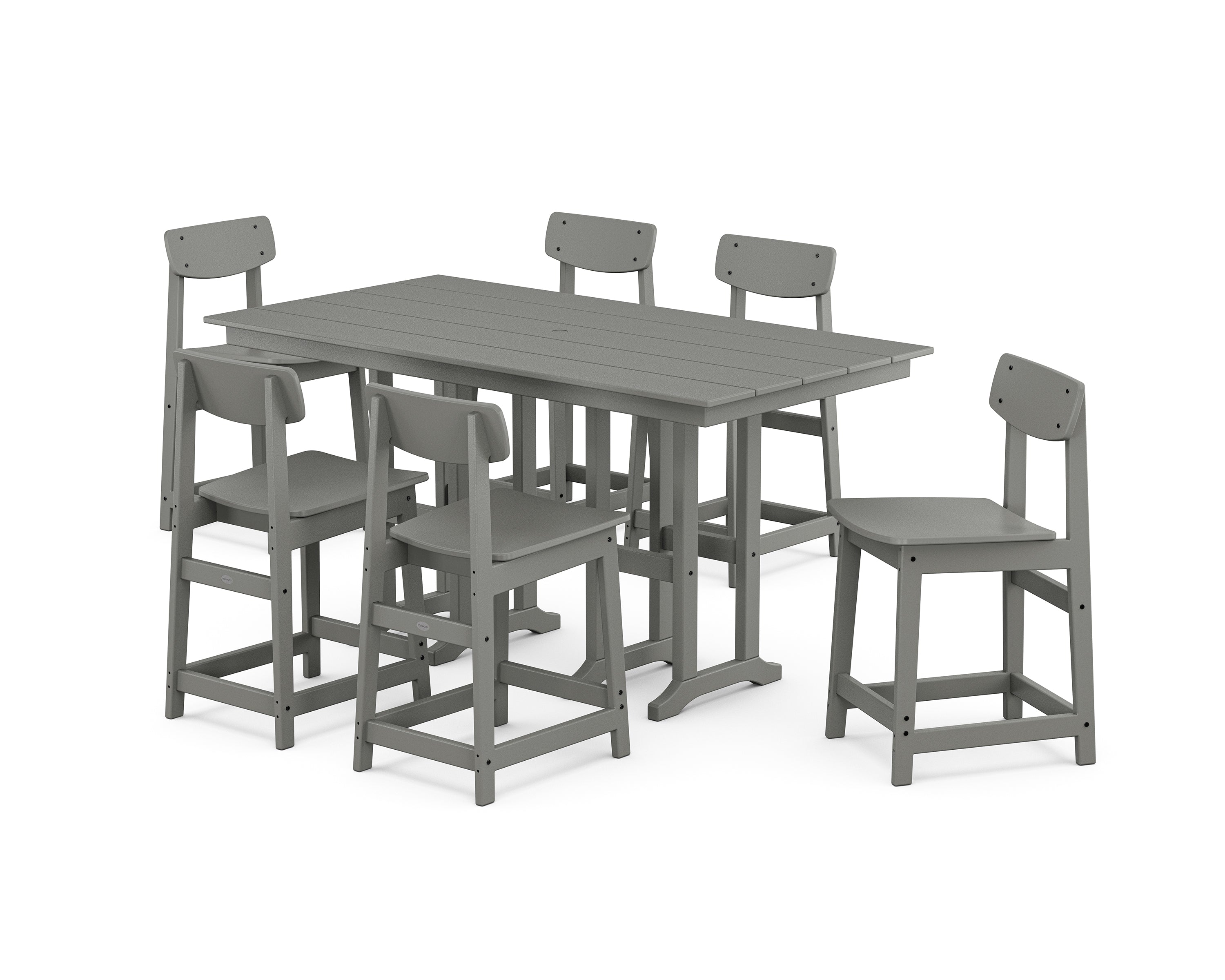 POLYWOOD Modern Studio Urban Counter Chair 7-Piece Set in Slate Grey