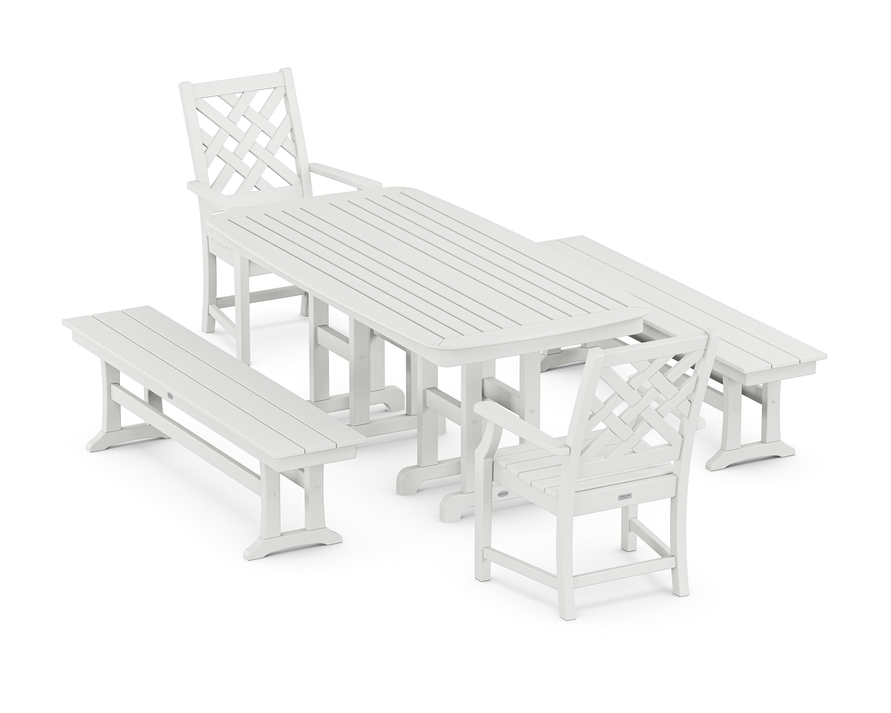 Country Living Wovendale 5-Piece Dining Set with Benches in White