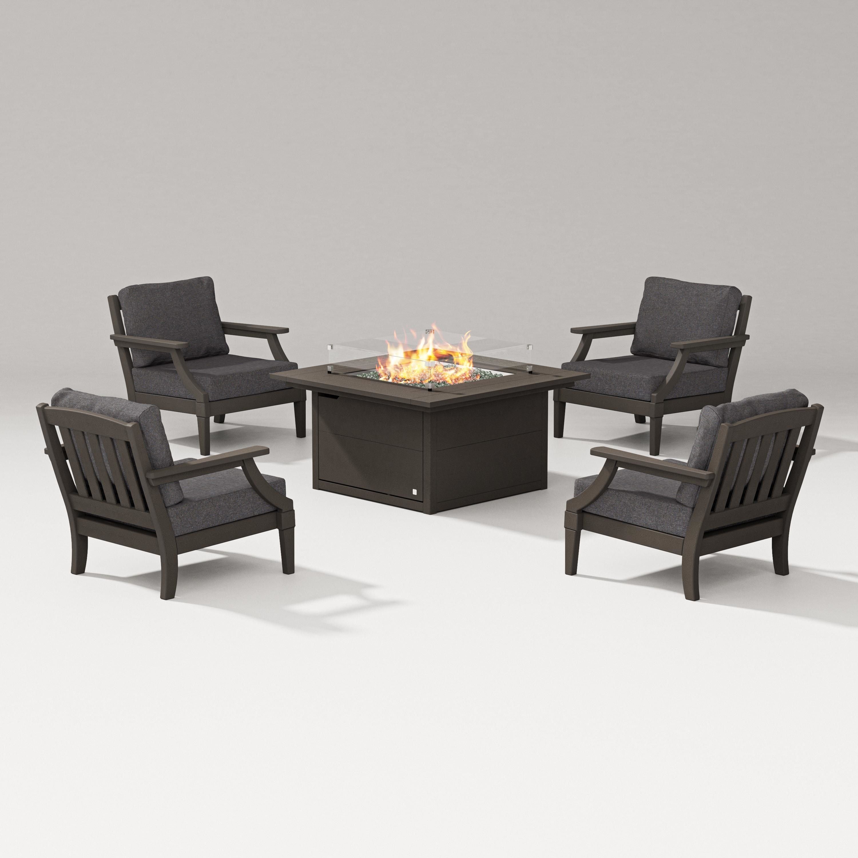 PW Designer Series Estate 5-Piece Lounge Fire Table Set in Vintage Coffee / Ash Charcoal