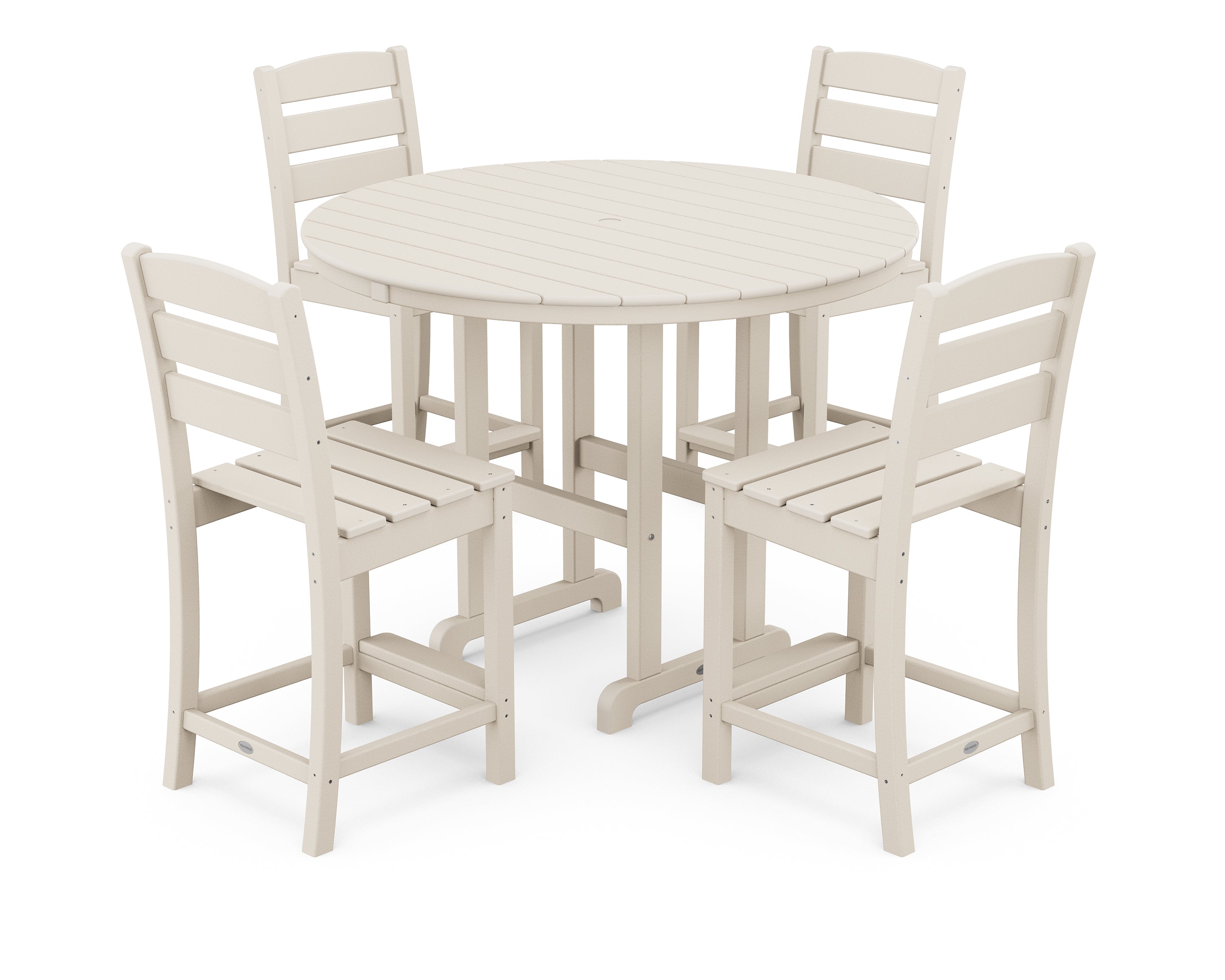 POLYWOOD® Lakeside 5-Piece Farmhouse Round Side Chair Counter  Set in Sand