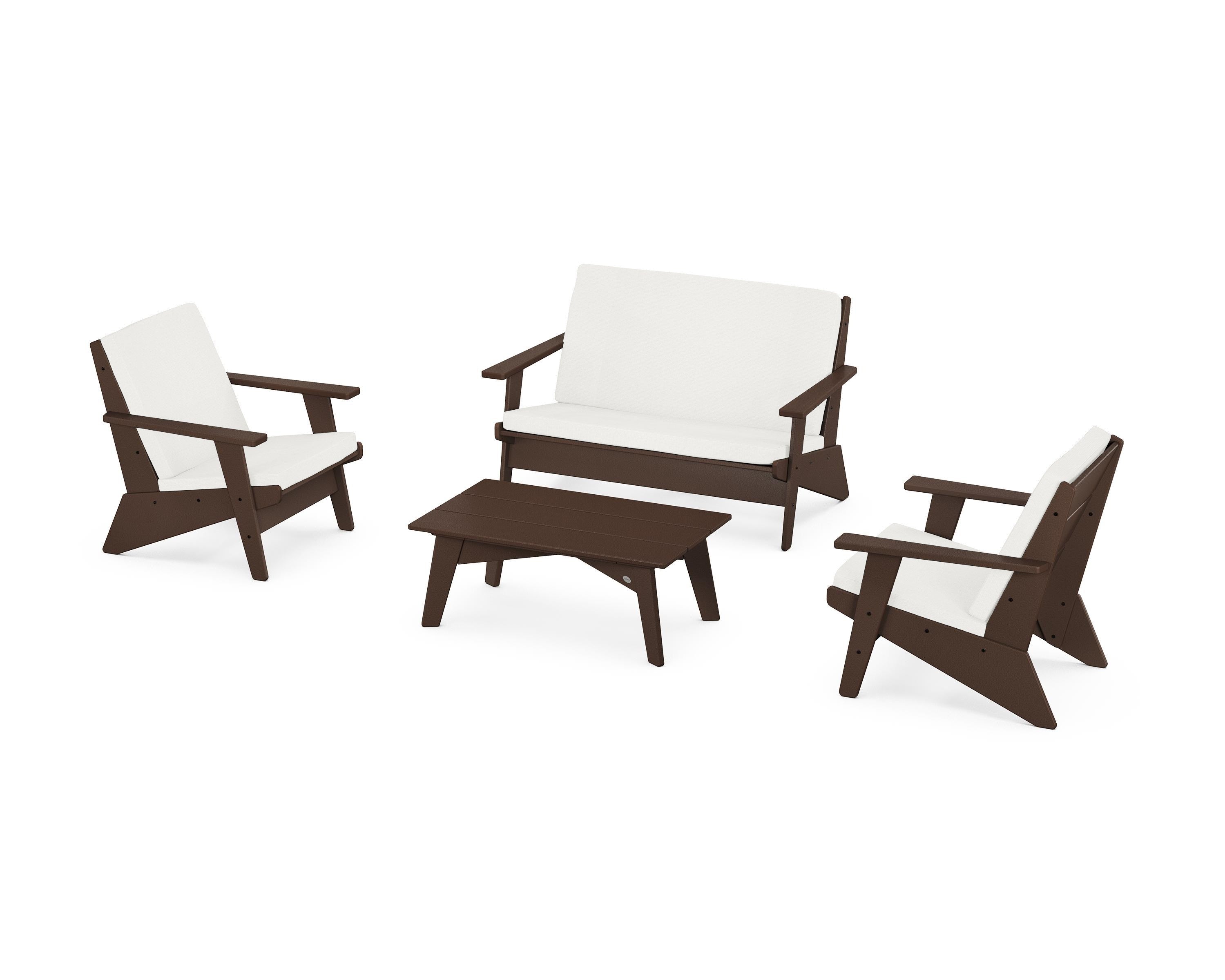 POLYWOOD Riviera Modern Lounge 4-Piece Set in Mahogany / Natural Linen