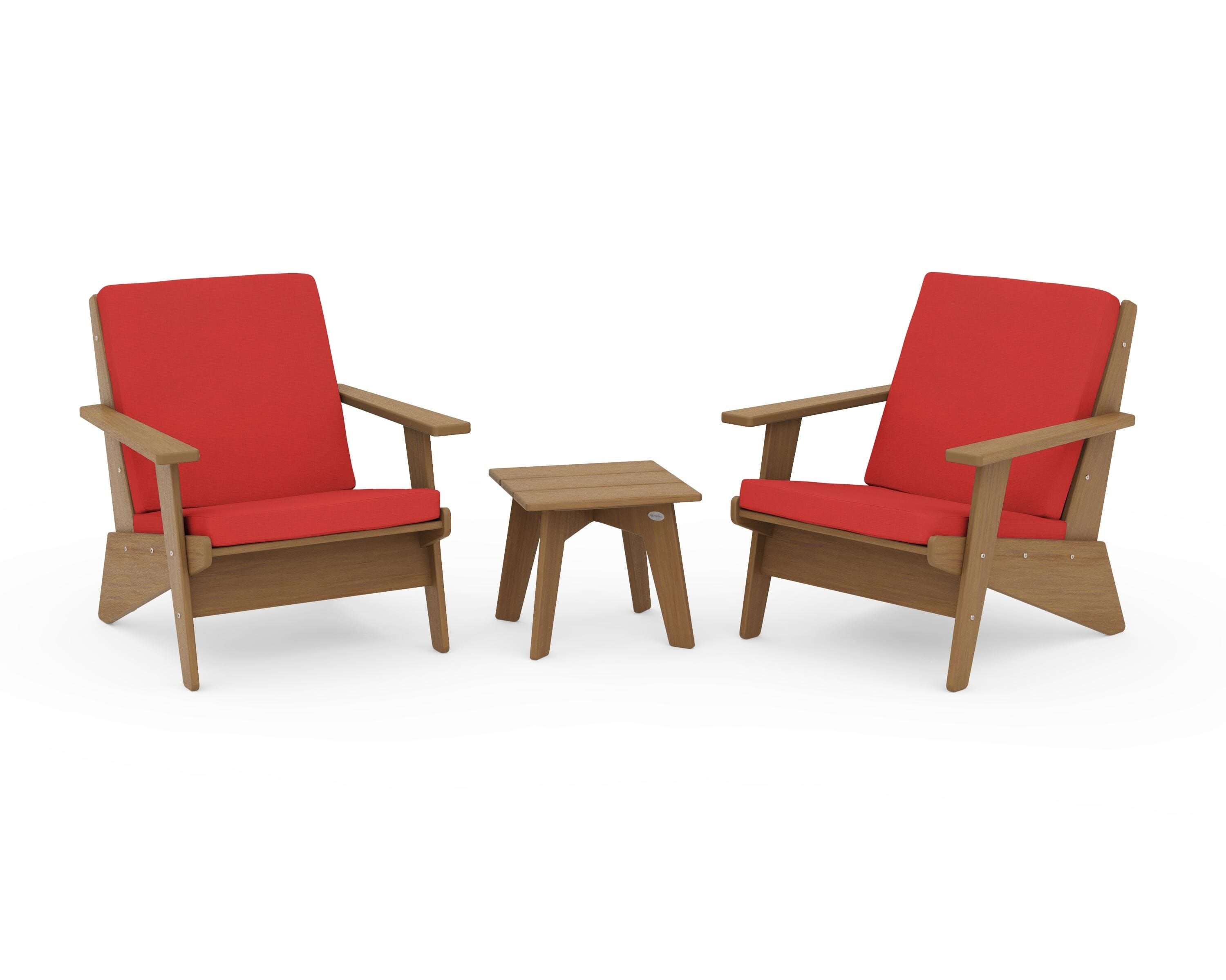 POLYWOOD Riviera Modern Lounge 3-Piece Set in Natural / Crimson Linen