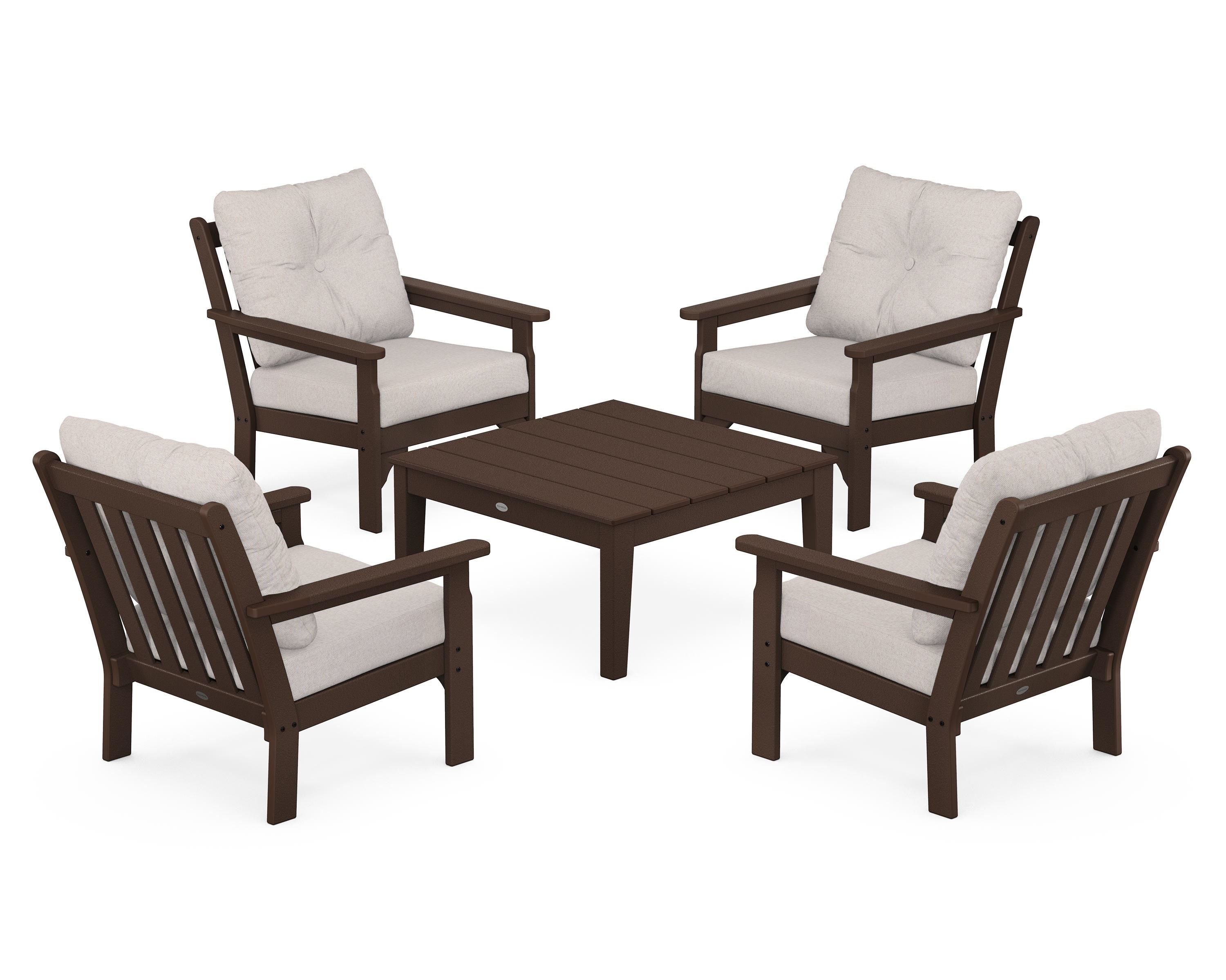 POLYWOOD Vineyard 5-Piece Deep Seating Conversation Set in Mahogany / Dune Burlap