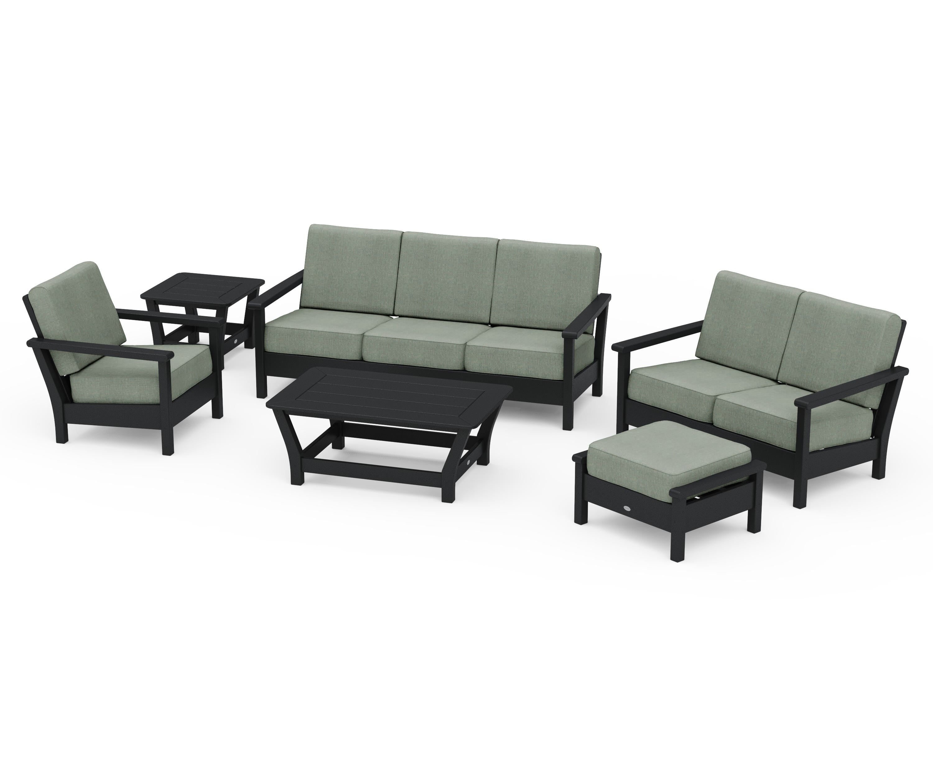 POLYWOOD Harbour 6-Piece Outdoor Living Set in Black / Cast Sage