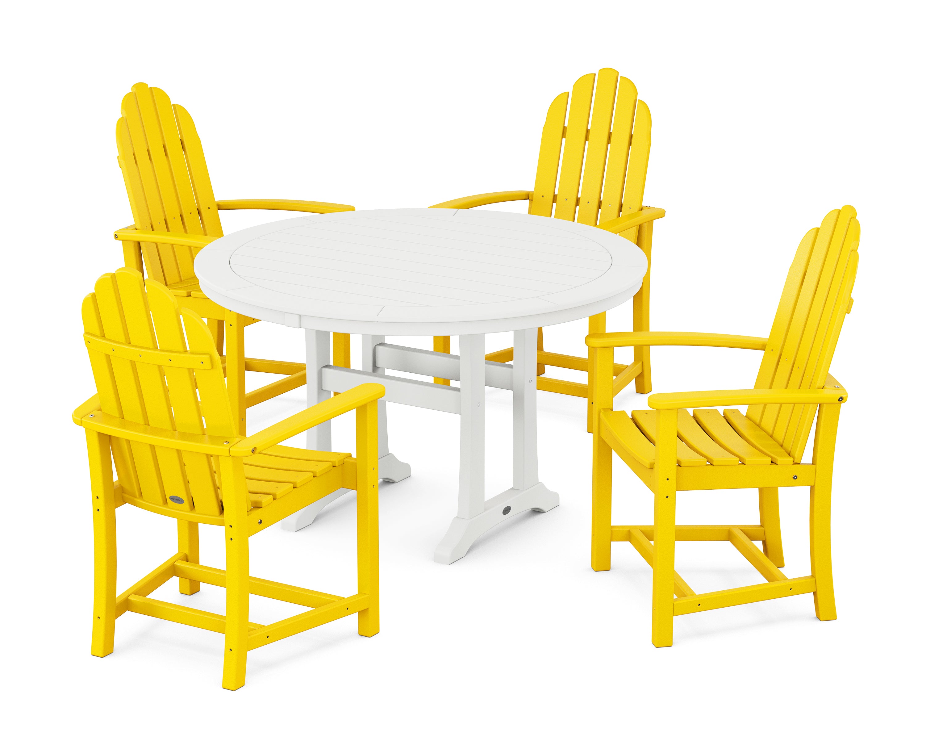 POLYWOOD® Classic Adirondack 5-Piece Round Dining Set with Trestle Legs in Lemon / White