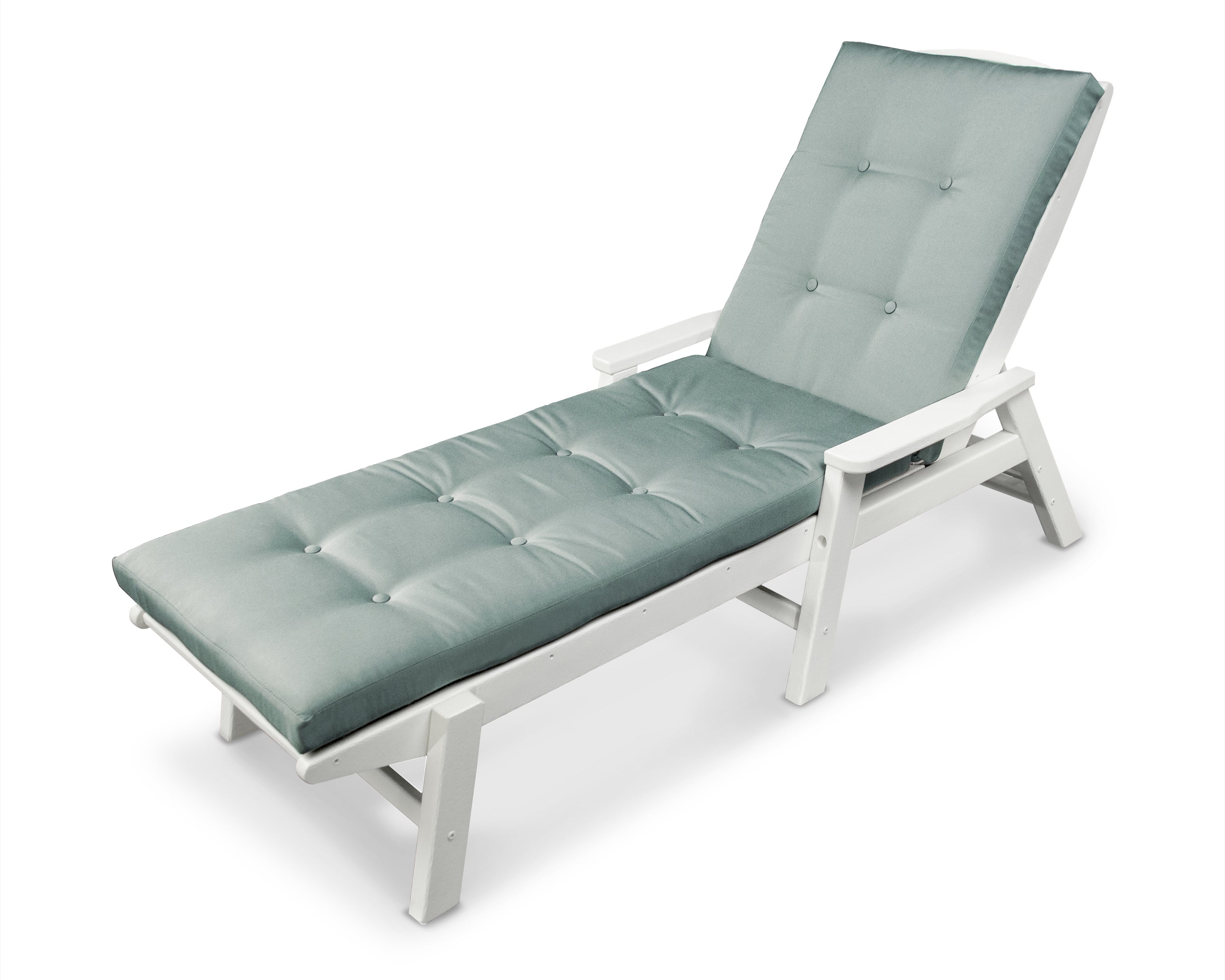 POLYWOOD® Nautical Chaise with Arms and Ateeva™ Luxe Cushion in White / Spa