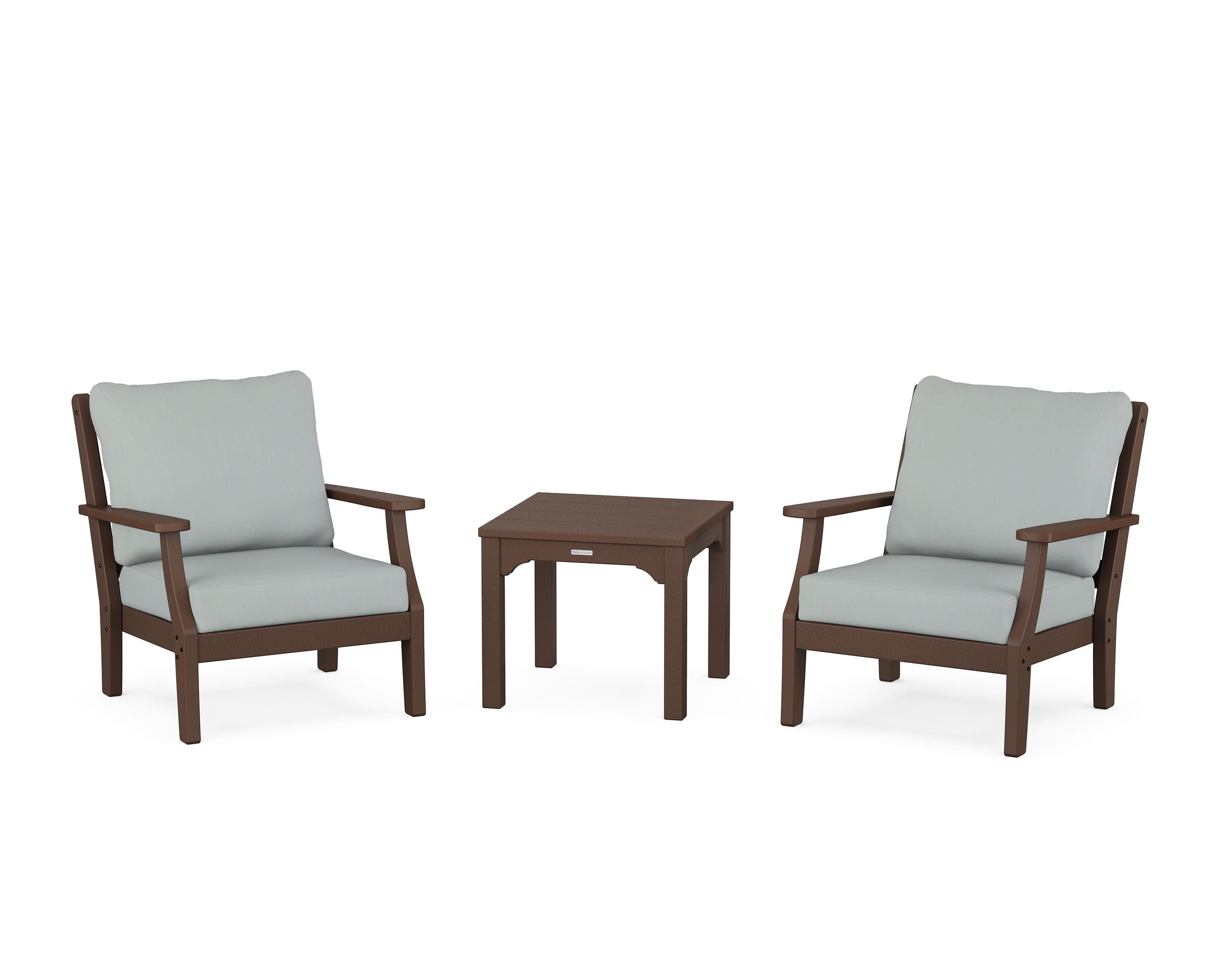 Martha Stewart by POLYWOOD Chinoiserie 3-Piece Deep Seating Set in Mahogany / Spa