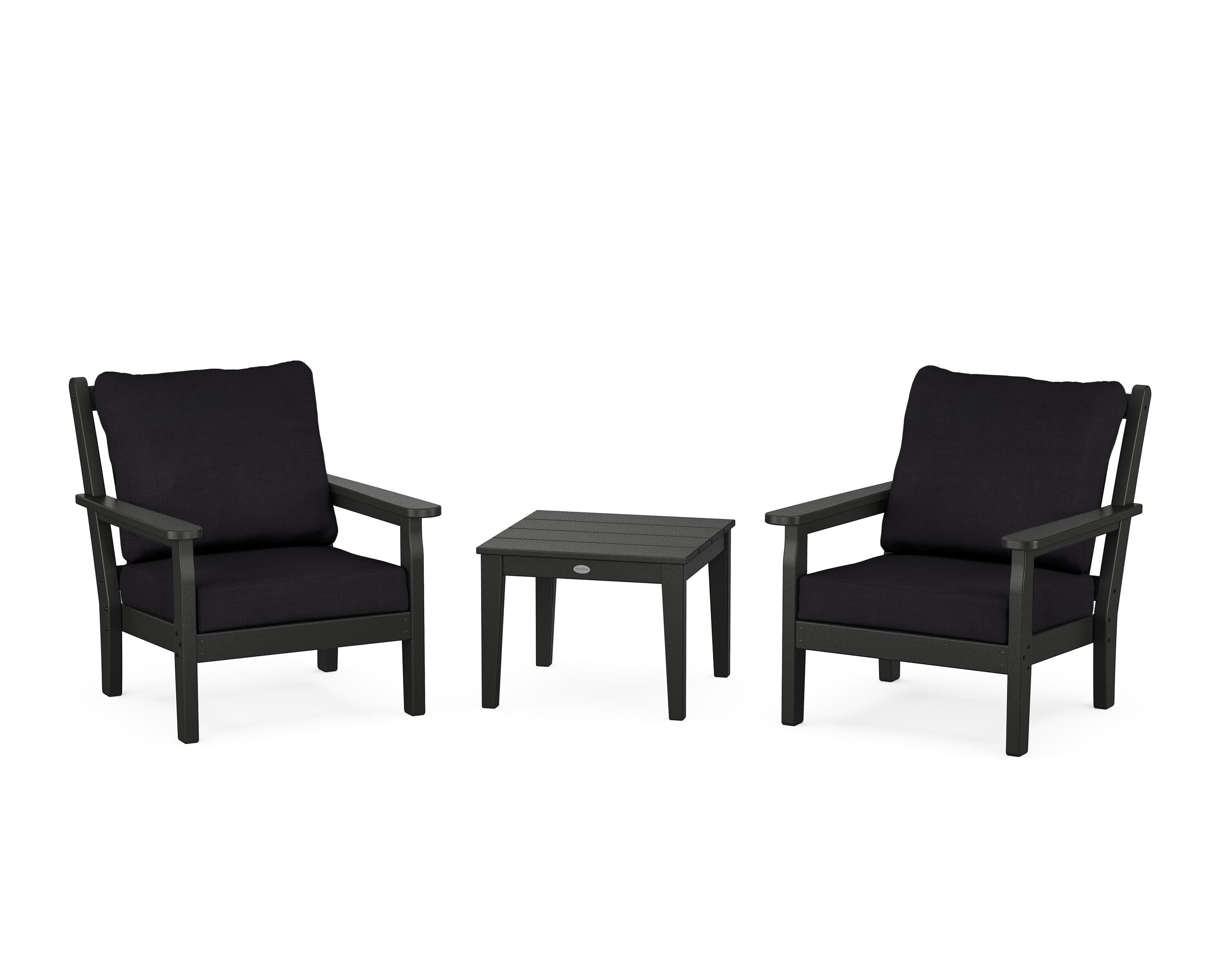 POLYWOOD Chippendale 3-Piece Deep Seating Set in Black / Midnight Linen