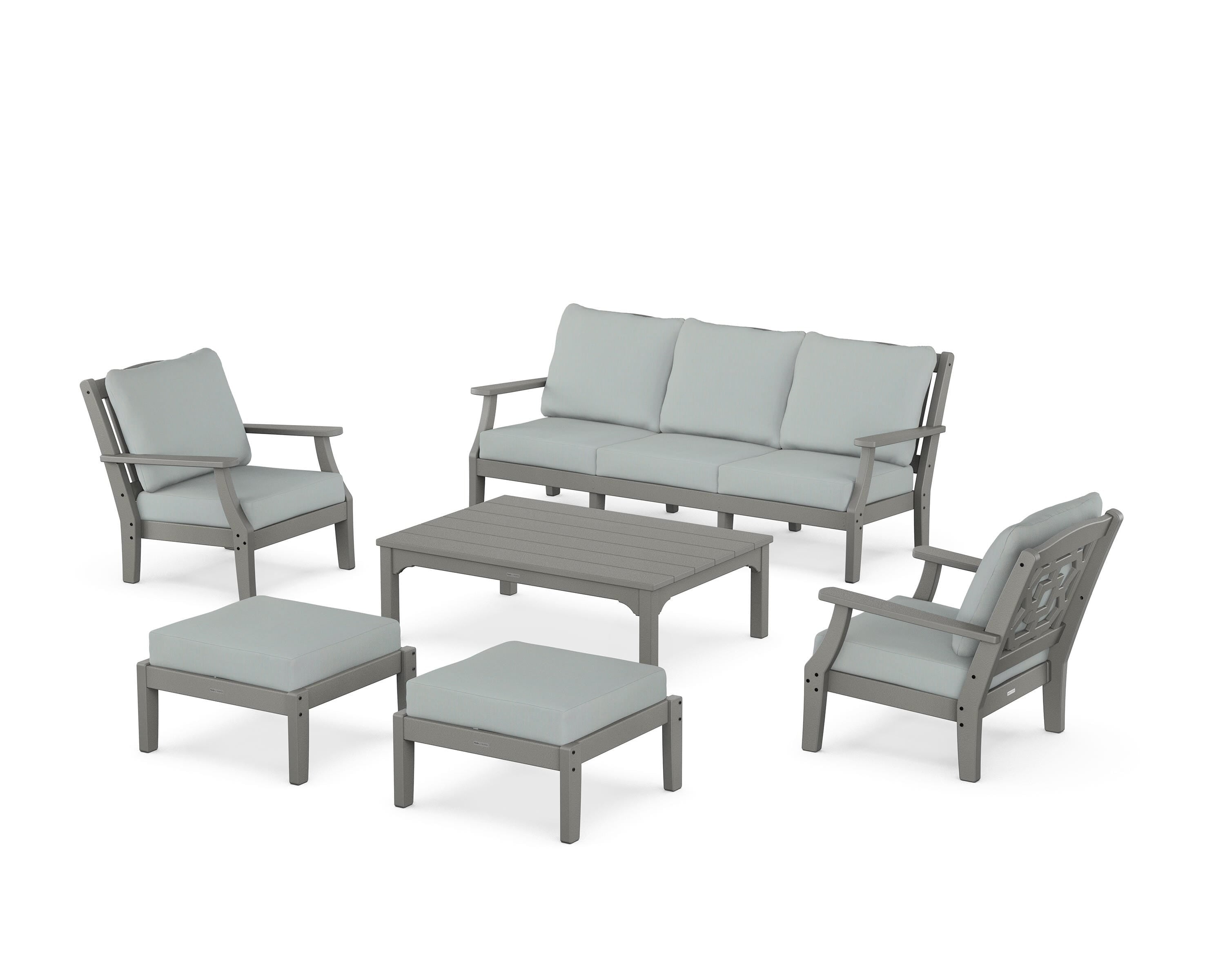 Martha Stewart by POLYWOOD Chinoiserie 6-Piece Lounge Sofa Set in Slate Grey / Spa