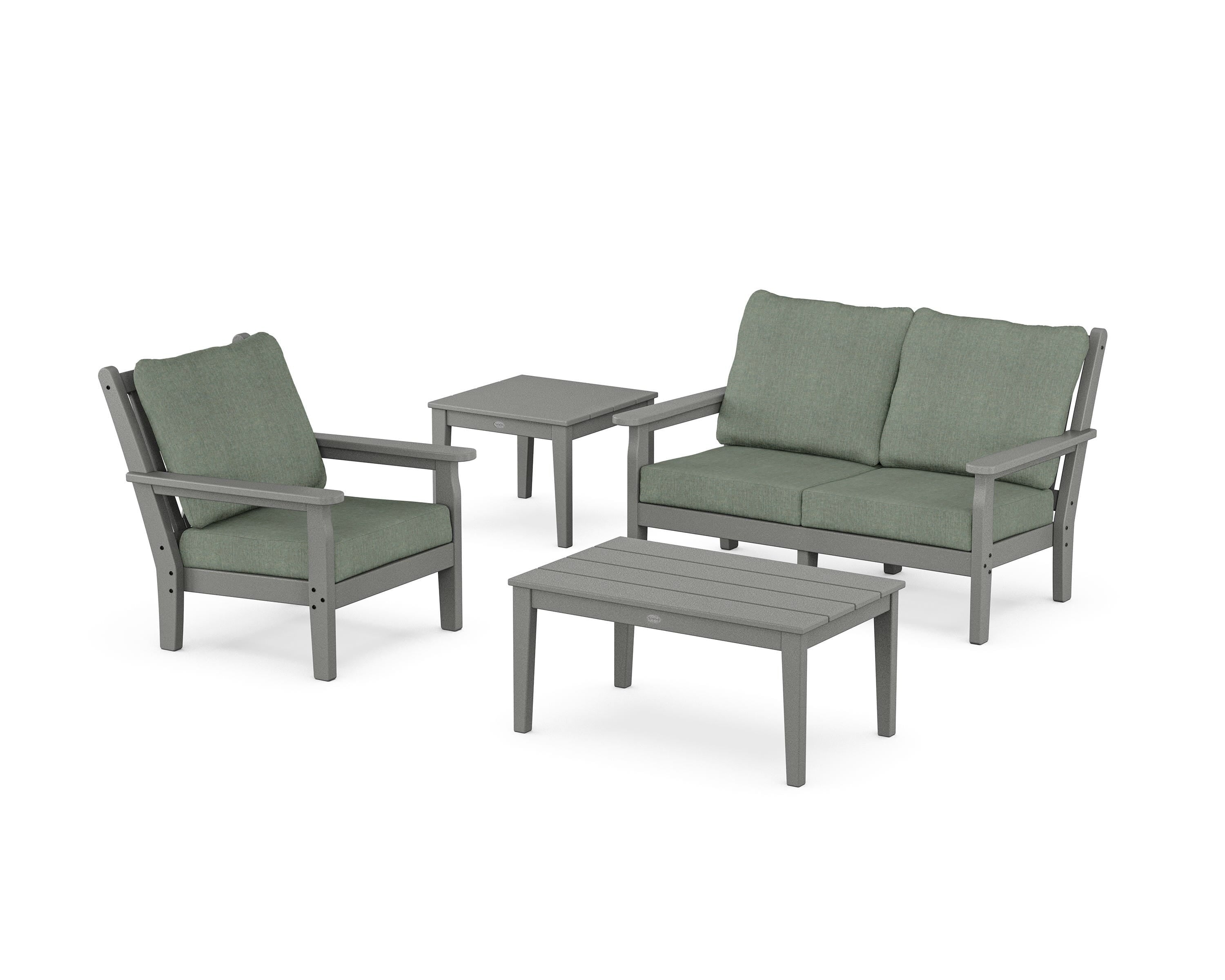 POLYWOOD Chippendale 4-Piece Deep Seating Set in Slate Grey / Cast Sage