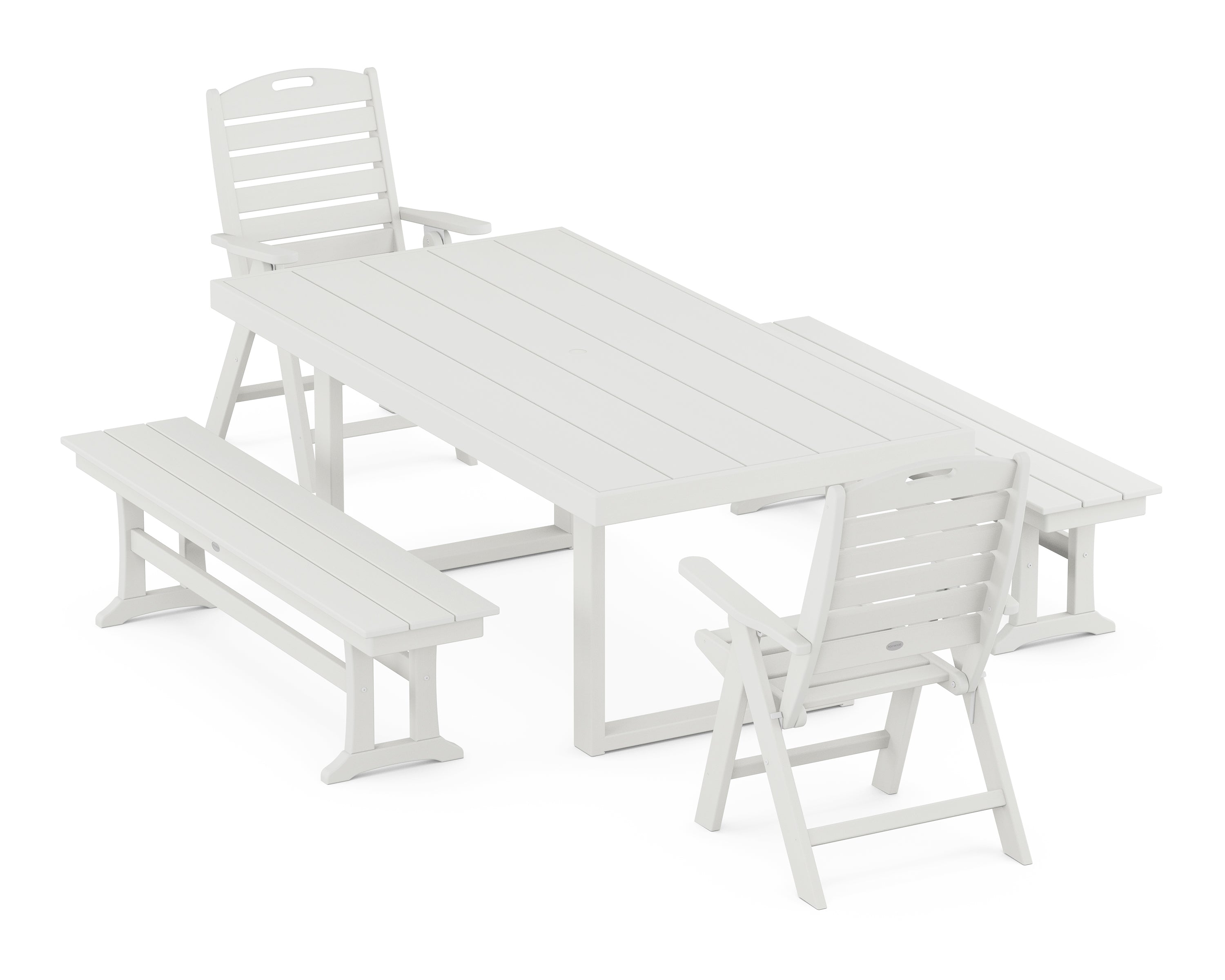 POLYWOOD® Nautical Folding Highback 5-Piece Dining Set with Trestle Legs in Vintage White