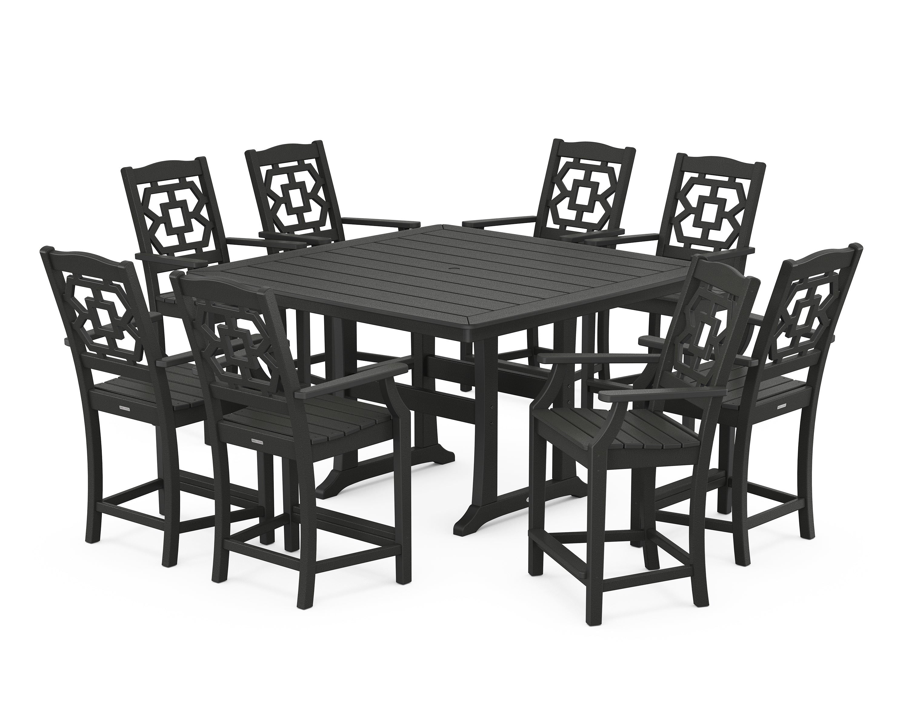 Martha Stewart by POLYWOOD® Chinoiserie 9-Piece Square Counter Set with Trestle Legs in Black