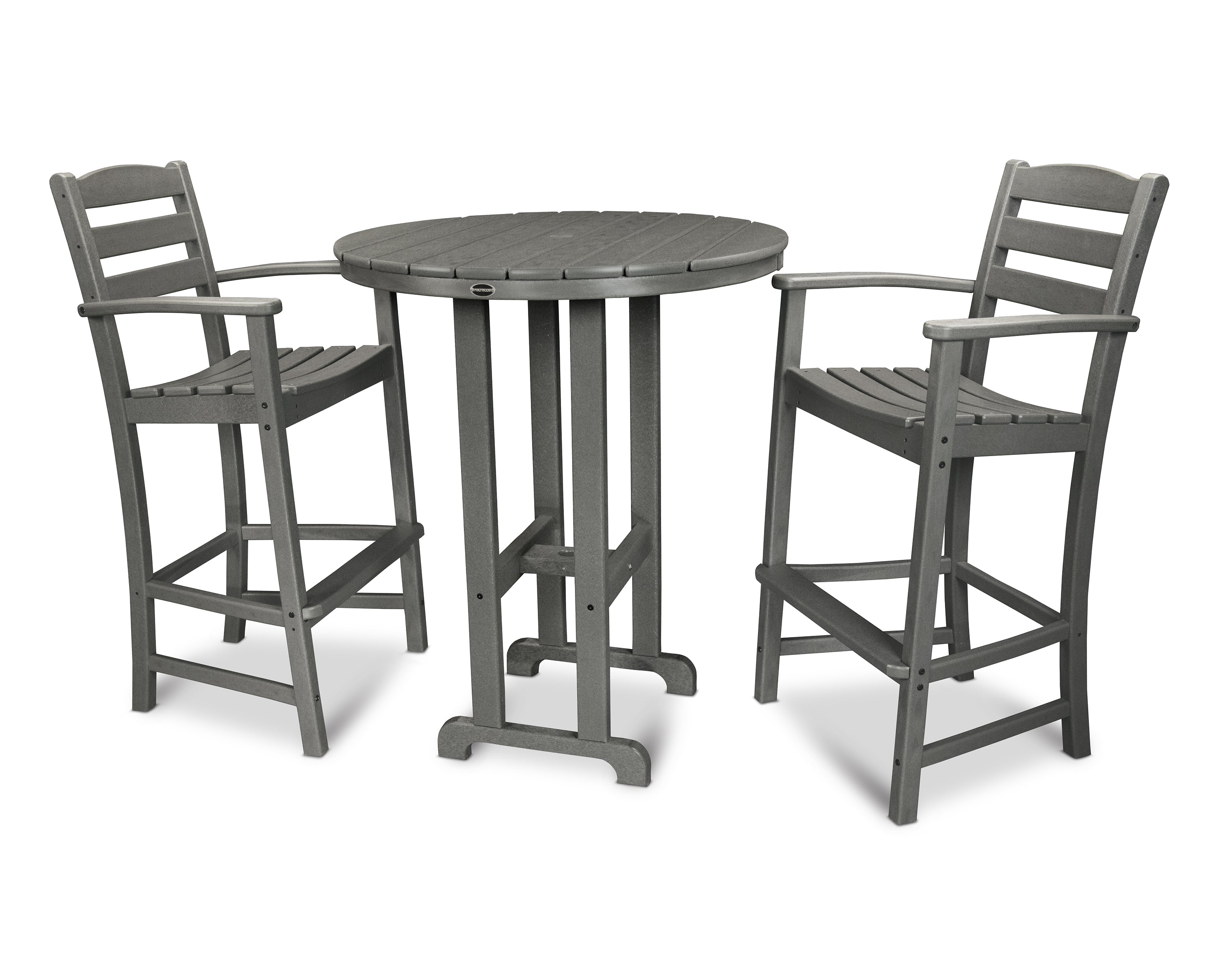 POLYWOOD® La Casa Café 3-Piece Round Farmhouse Bar Set in Slate Grey