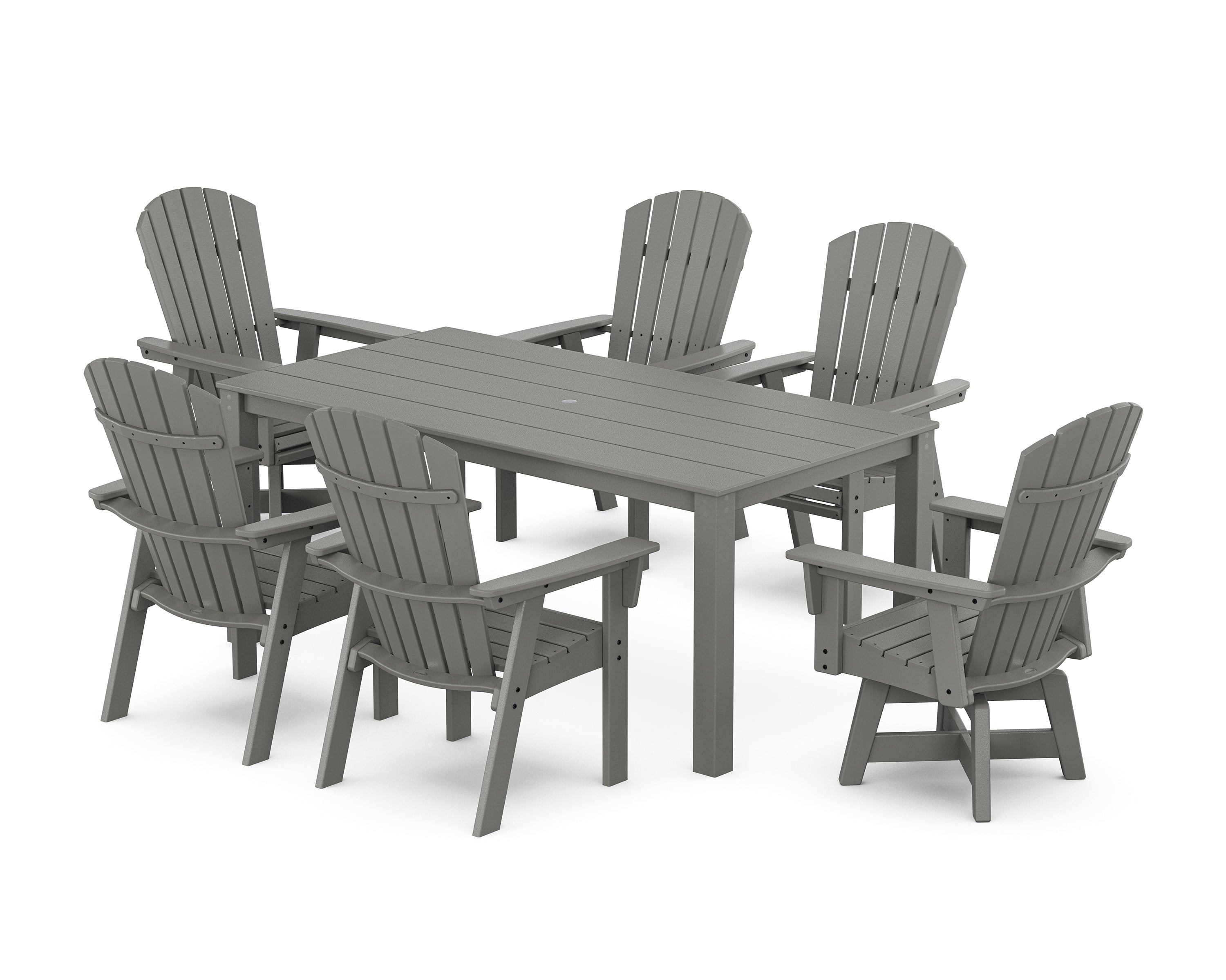 POLYWOOD® Nautical Curveback Adirondack Swivel 7-Piece Parsons Dining Set in Slate Grey